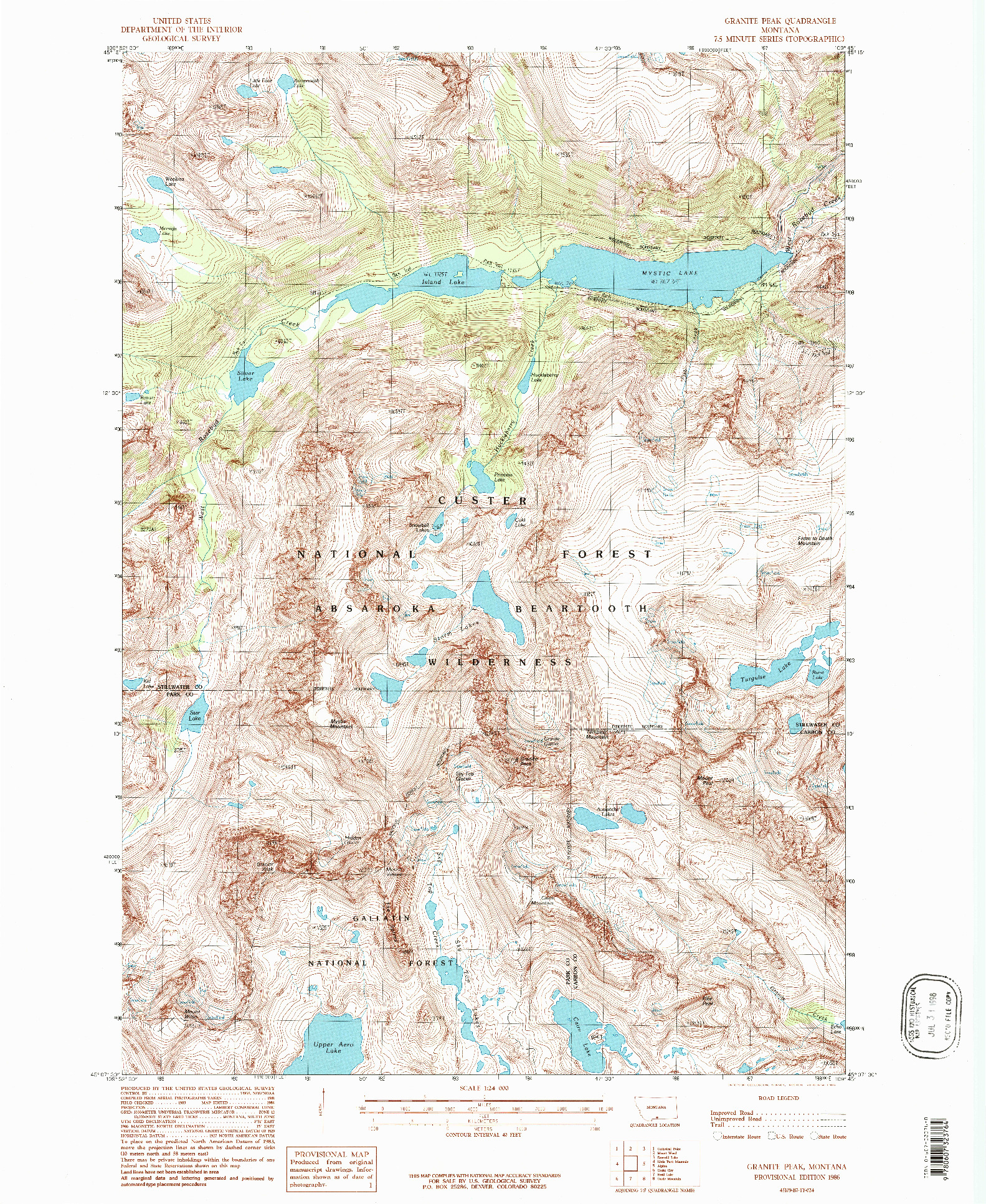 USGS 1:24000-SCALE QUADRANGLE FOR GRANITE PEAK, MT 1986