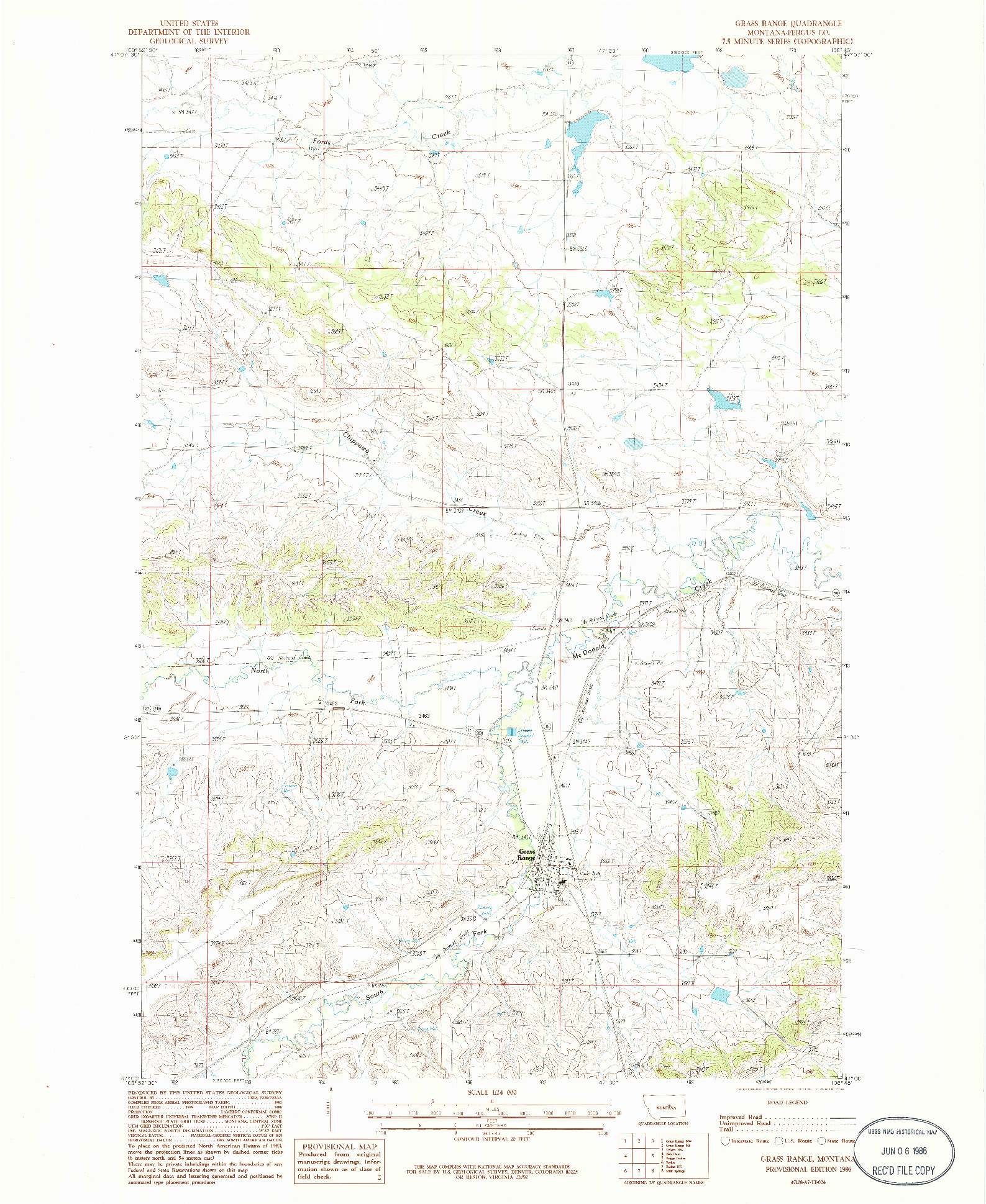 USGS 1:24000-SCALE QUADRANGLE FOR GRASS RANGE, MT 1986