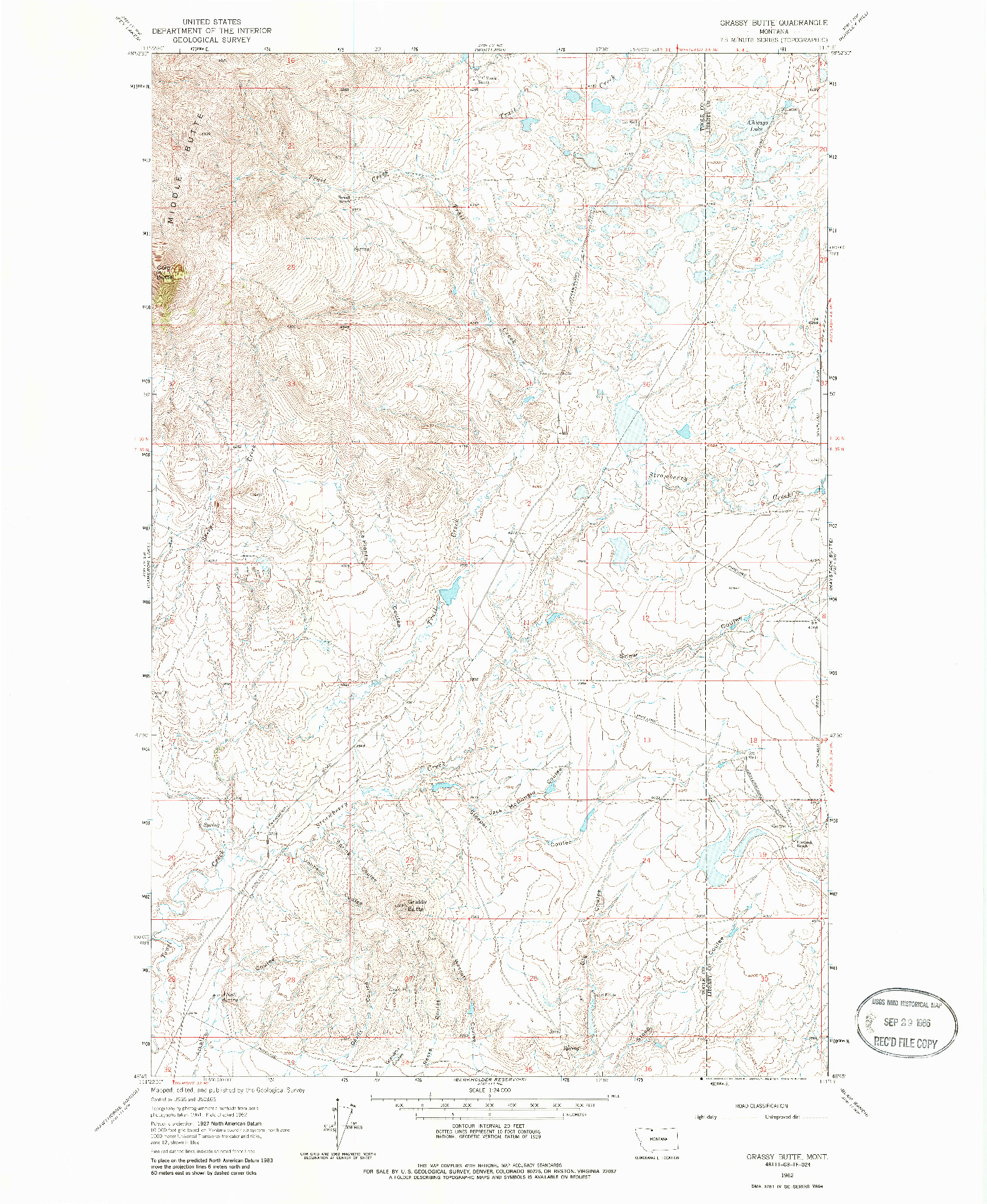 USGS 1:24000-SCALE QUADRANGLE FOR GRASSY BUTTE, MT 1962