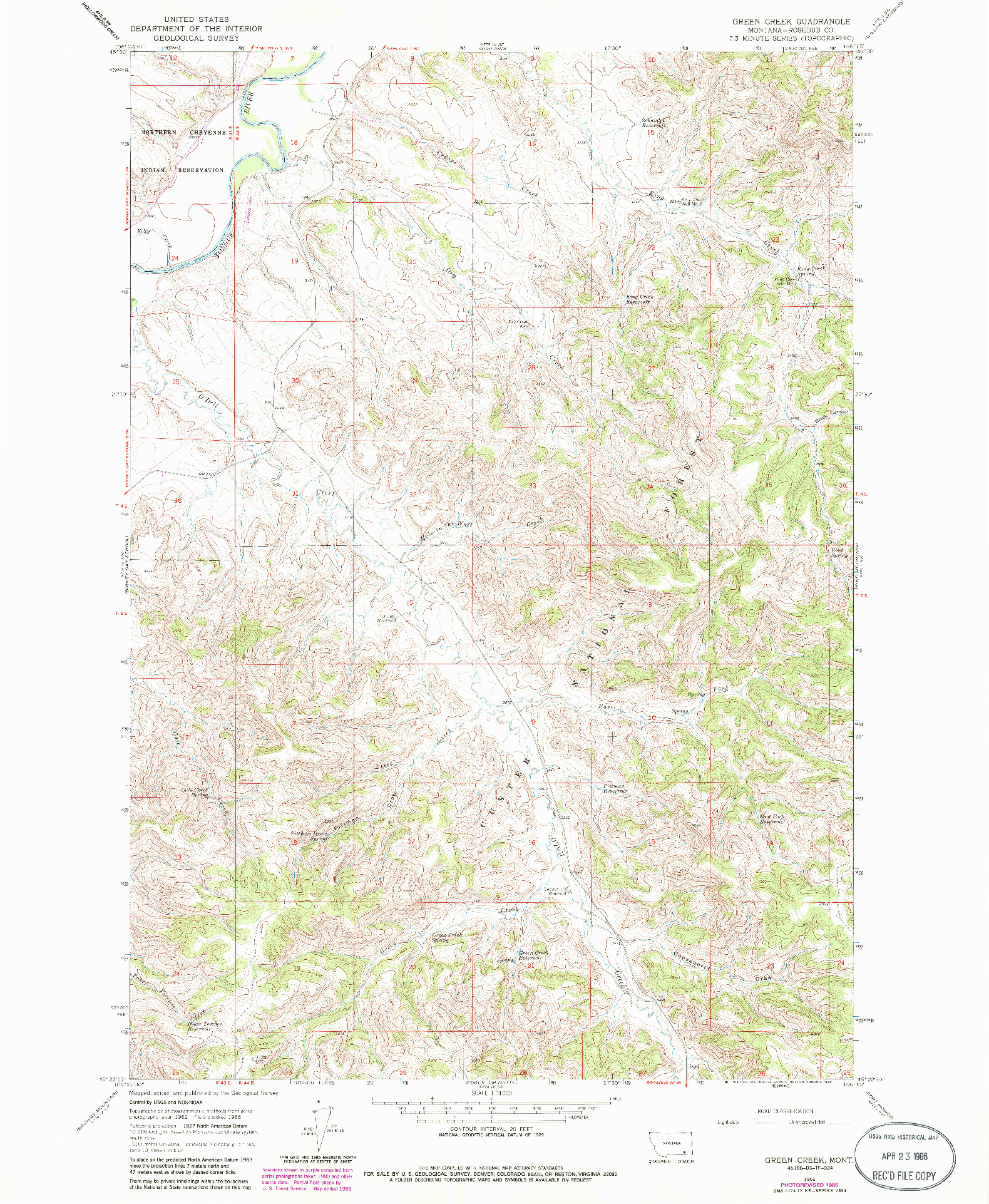 USGS 1:24000-SCALE QUADRANGLE FOR GREEN CREEK, MT 1966