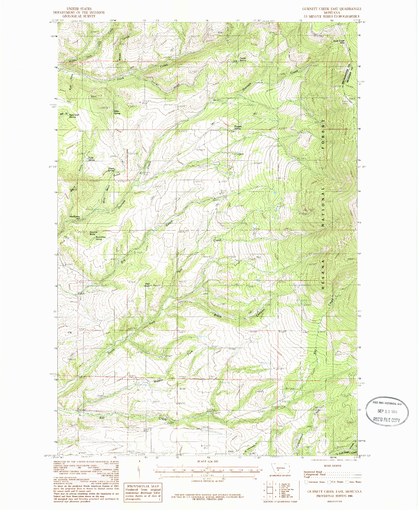 USGS 1:24000-SCALE QUADRANGLE FOR GURNETT CREEK EAST, MT 1986