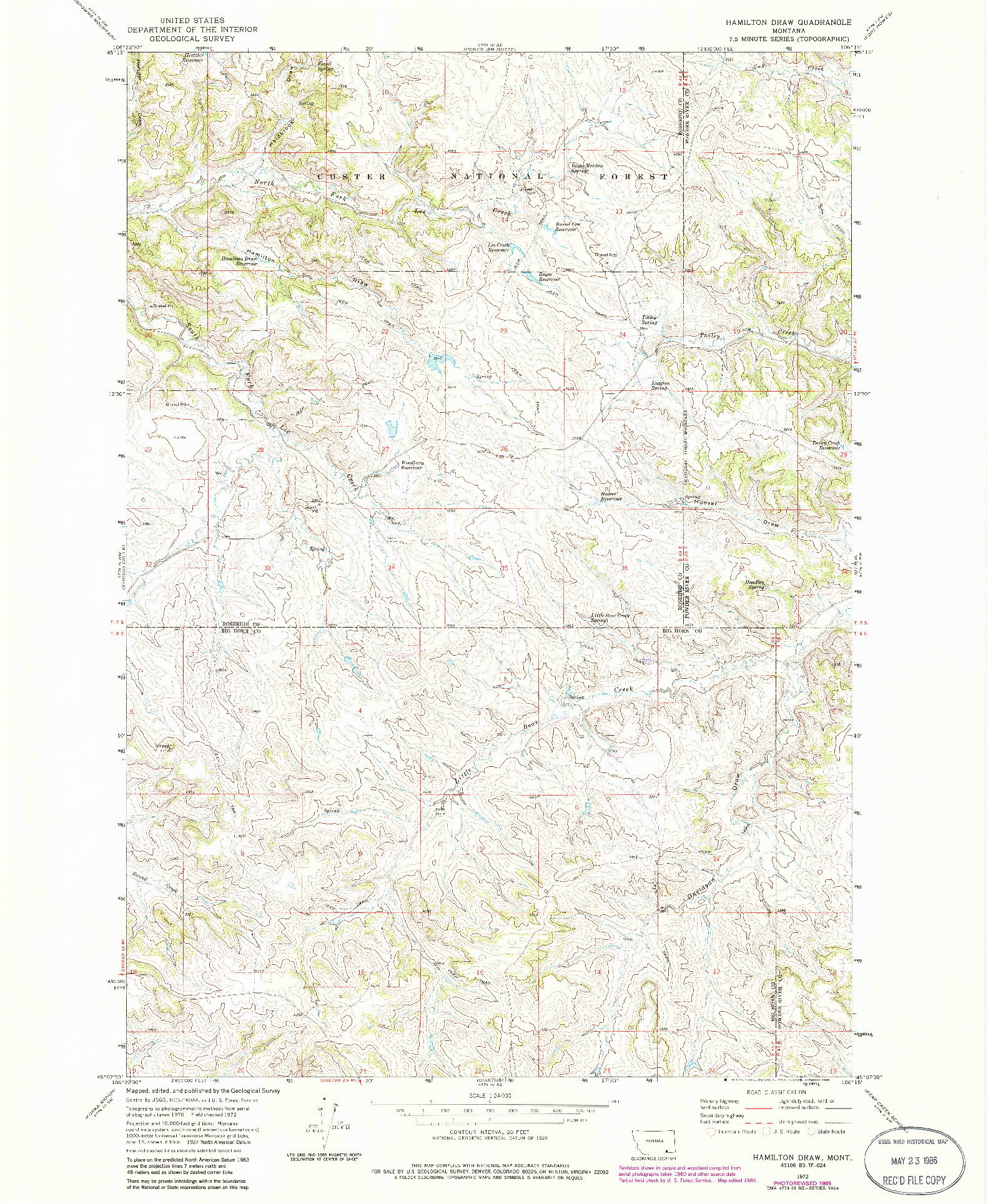 USGS 1:24000-SCALE QUADRANGLE FOR HAMILTON DRAW, MT 1972