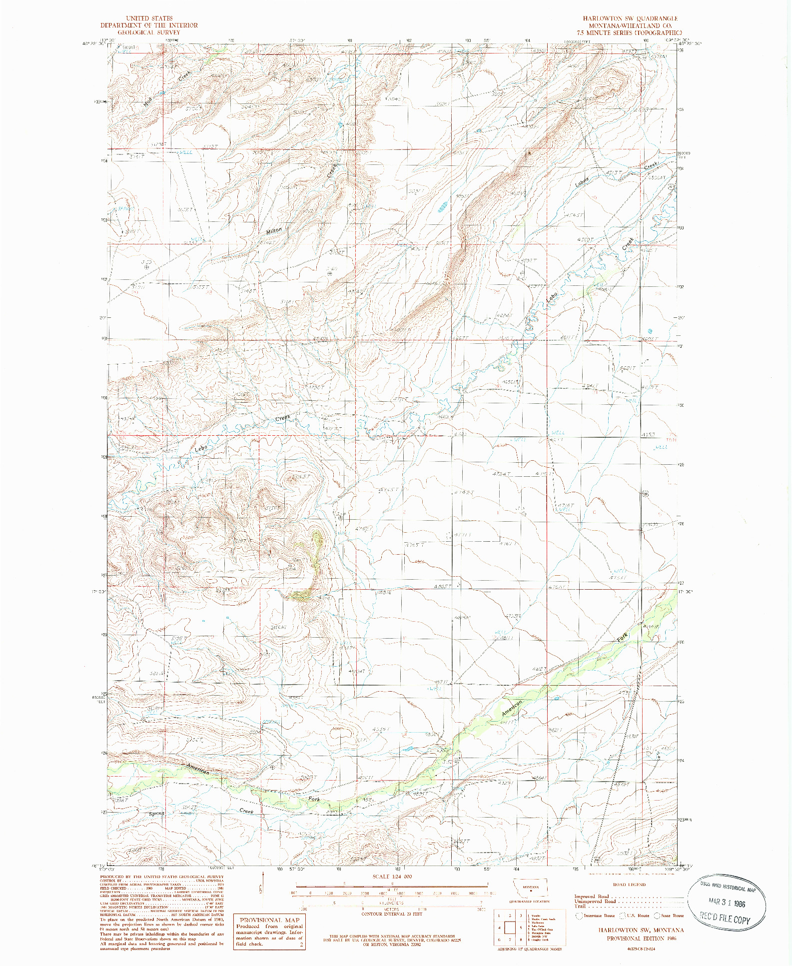 USGS 1:24000-SCALE QUADRANGLE FOR HARLOWTON SW, MT 1986