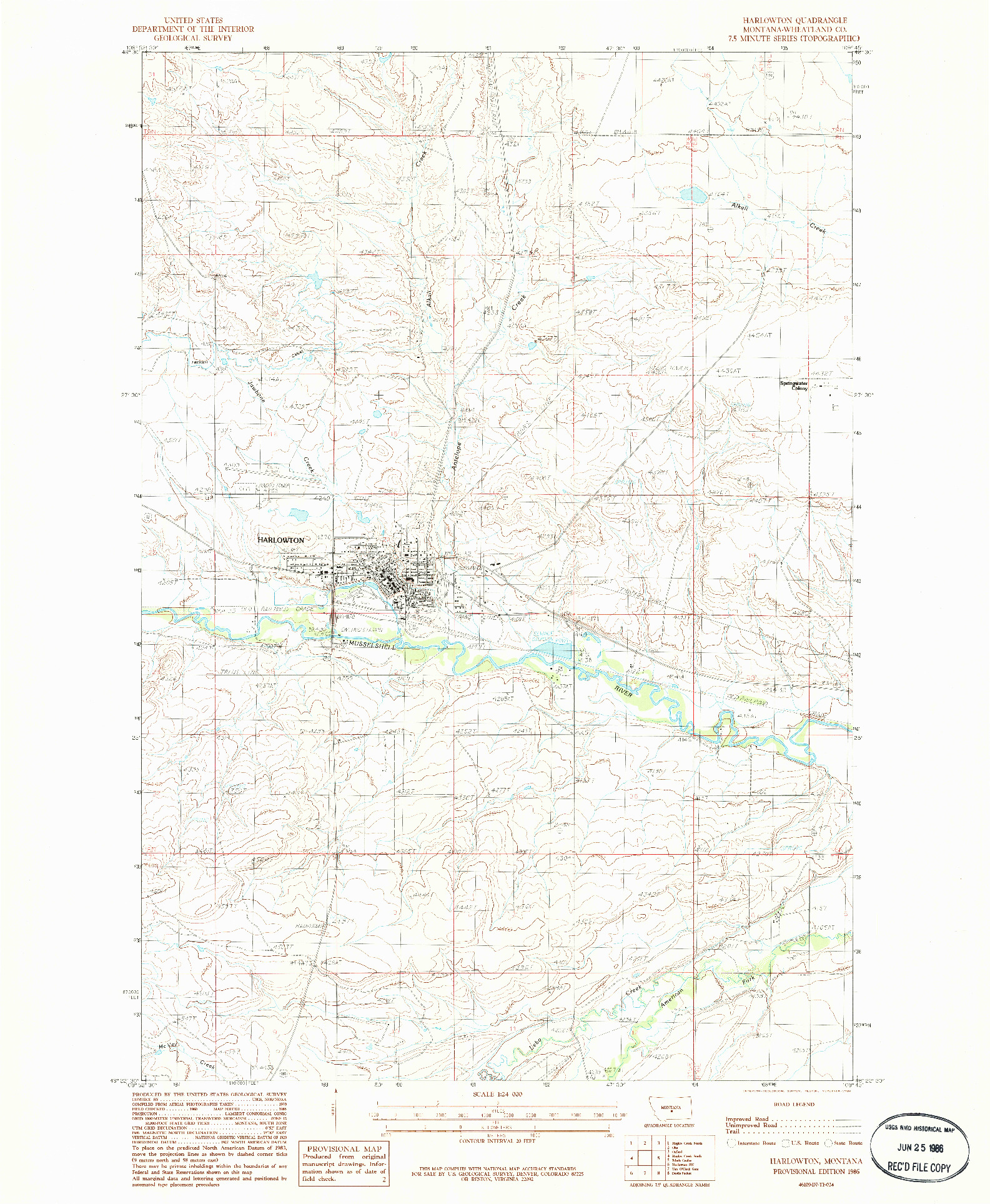 USGS 1:24000-SCALE QUADRANGLE FOR HARLOWTON, MT 1986