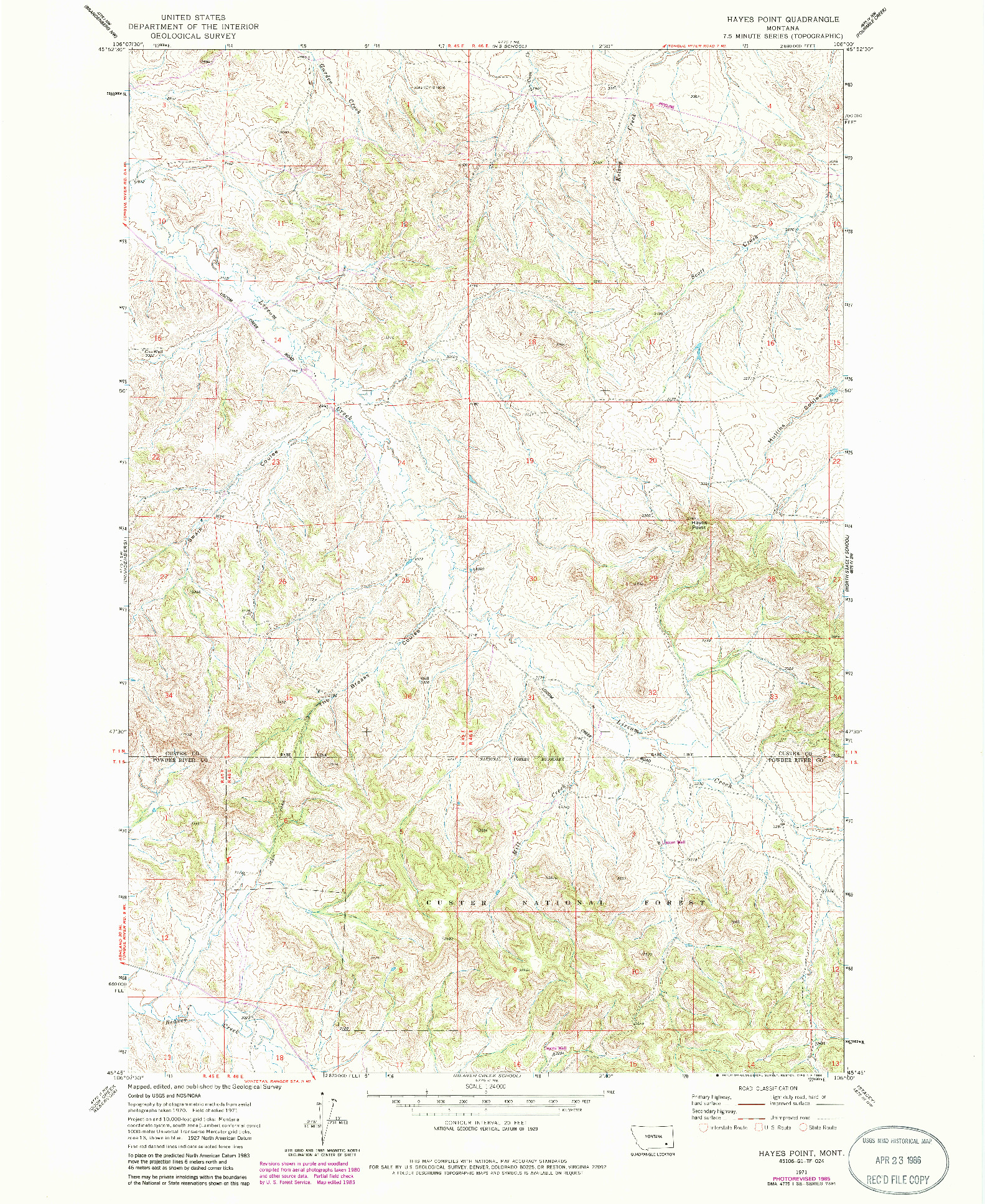 USGS 1:24000-SCALE QUADRANGLE FOR HAYES POINT, MT 1971