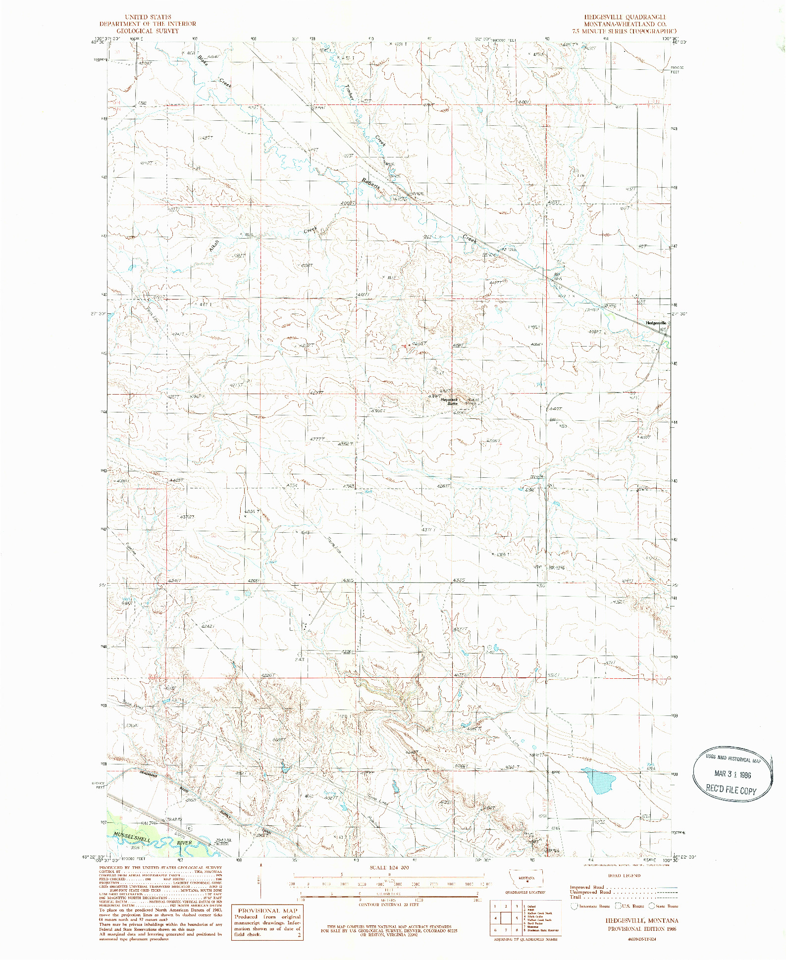 USGS 1:24000-SCALE QUADRANGLE FOR HEDGESVILLE, MT 1986