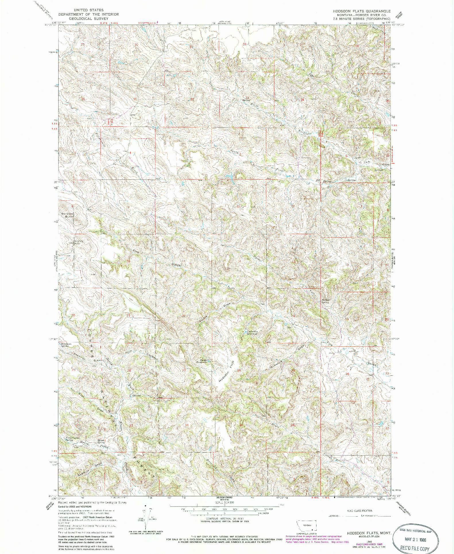 USGS 1:24000-SCALE QUADRANGLE FOR HODSDON FLATS, MT 1966