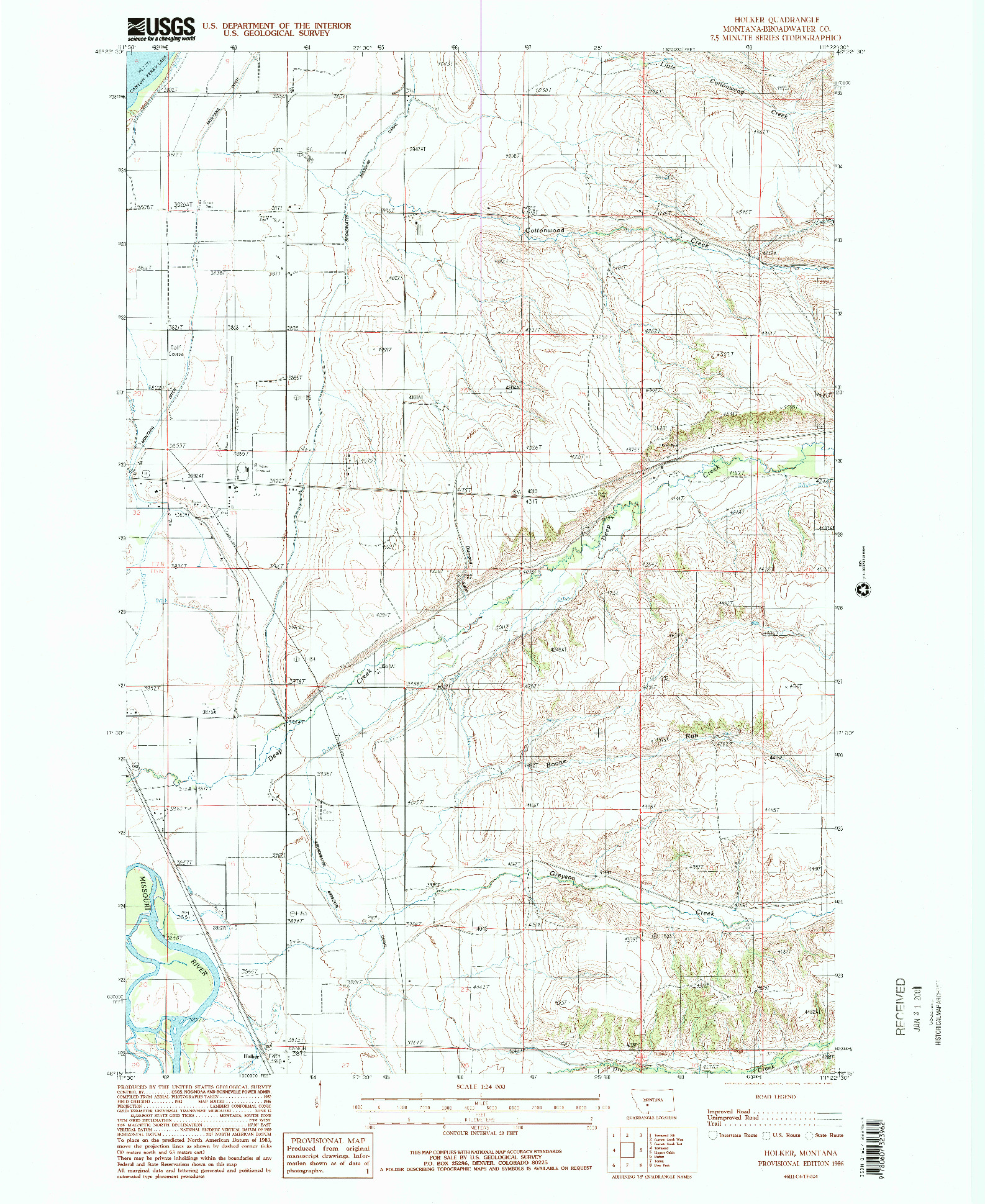 USGS 1:24000-SCALE QUADRANGLE FOR HOLKER, MT 1986