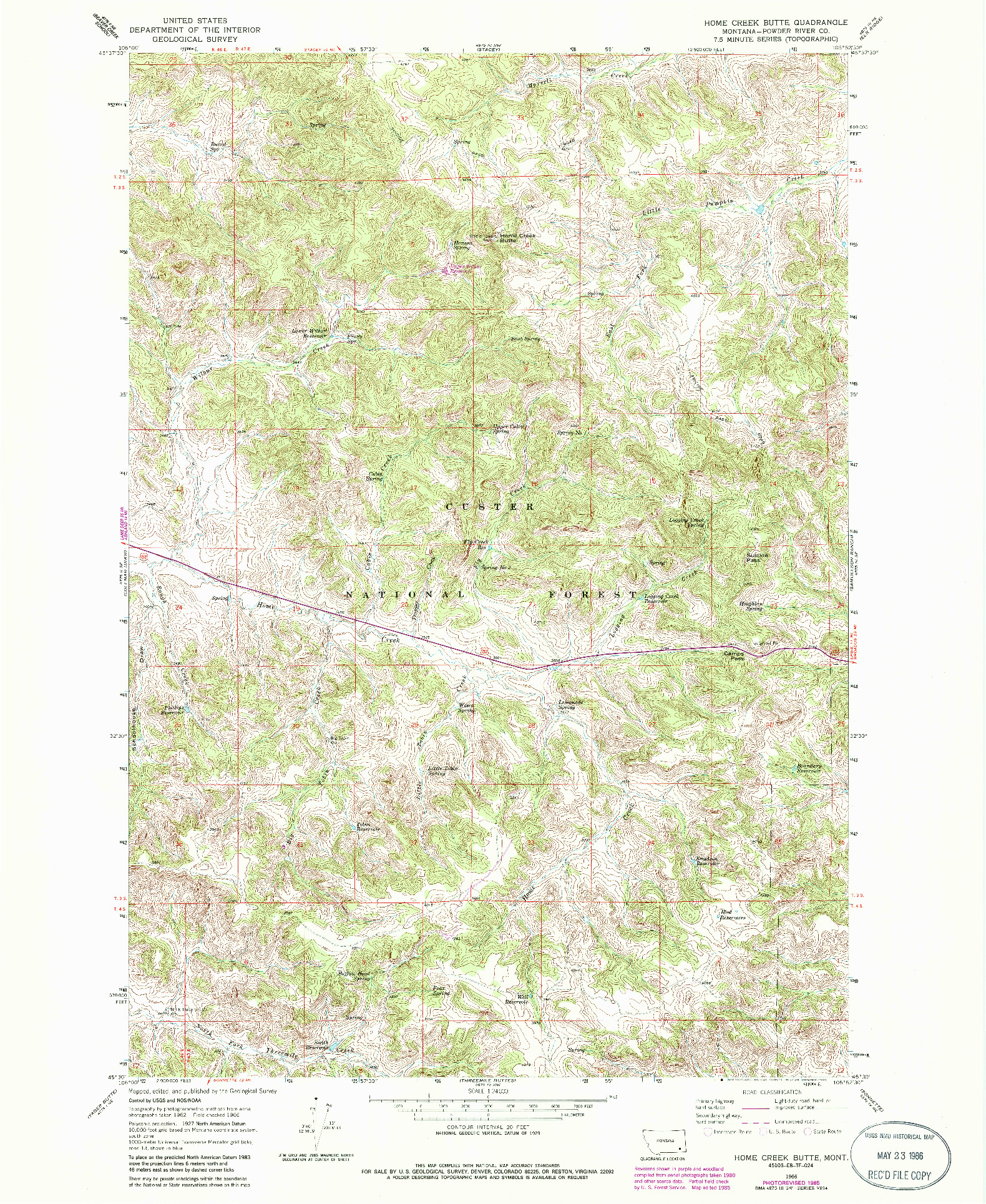 USGS 1:24000-SCALE QUADRANGLE FOR HOME CREEK BUTTE, MT 1966