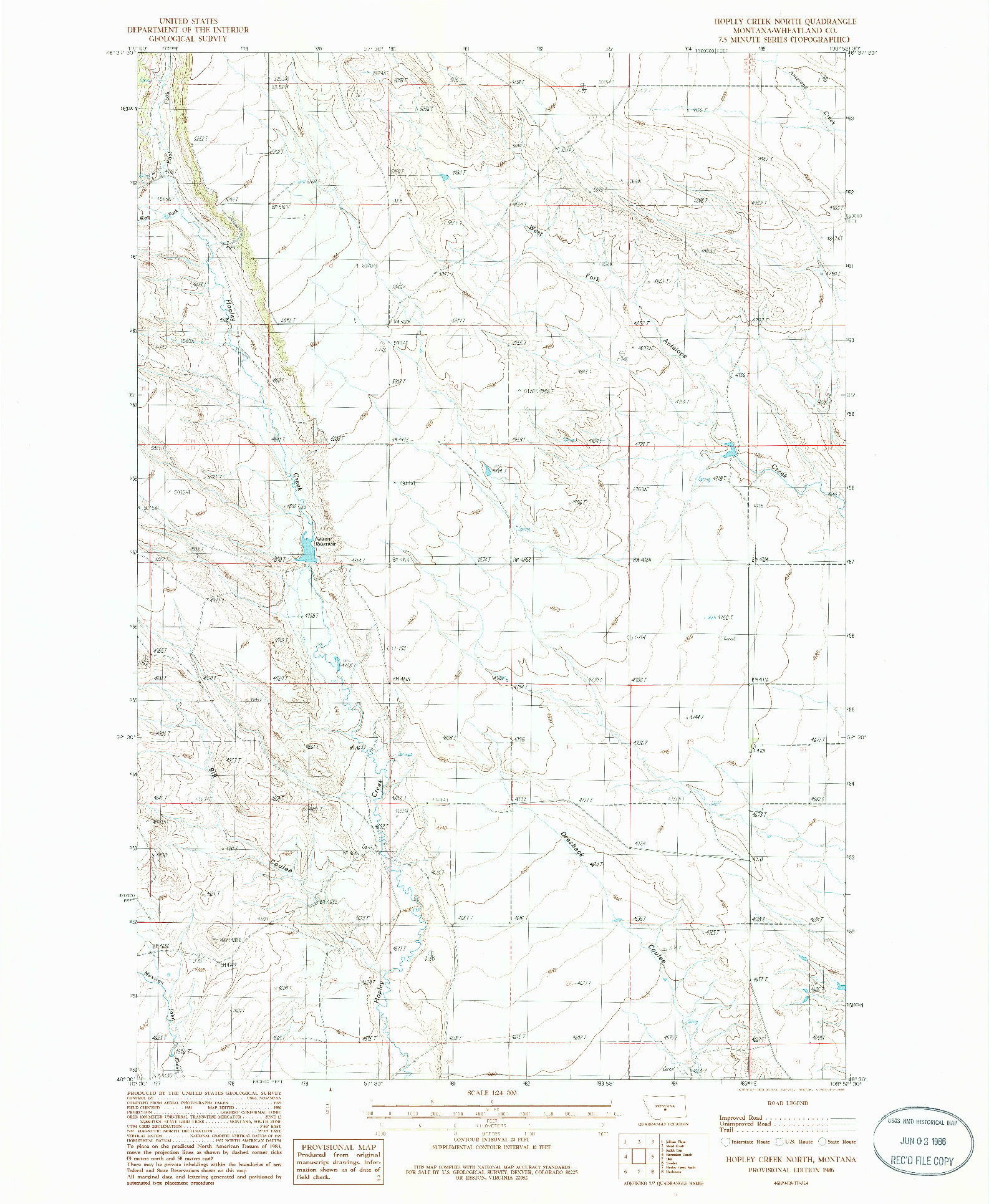USGS 1:24000-SCALE QUADRANGLE FOR HOPLEY CREEK NORTH, MT 1986