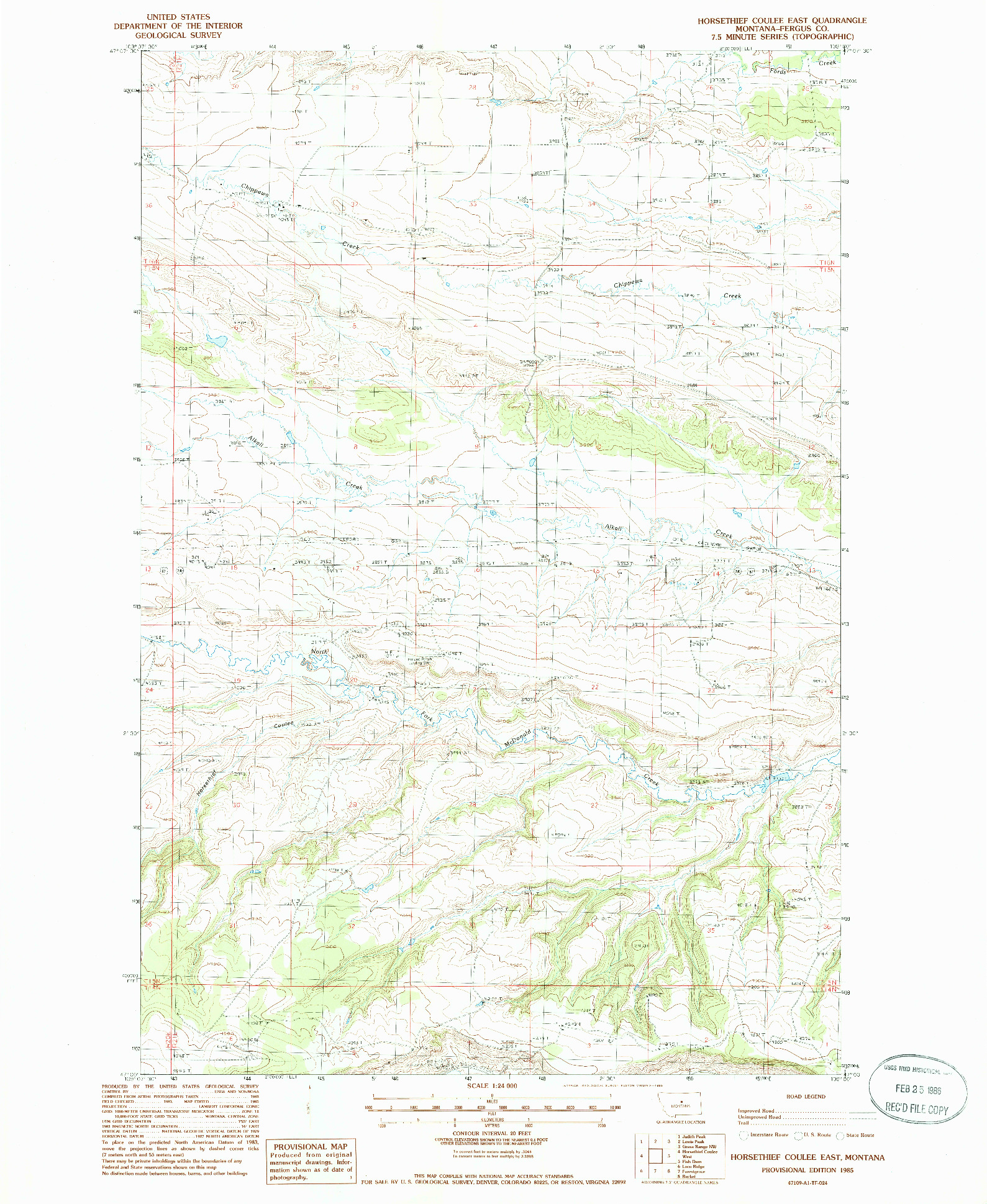 USGS 1:24000-SCALE QUADRANGLE FOR HORSETHIEF COULEE EAST, MT 1985