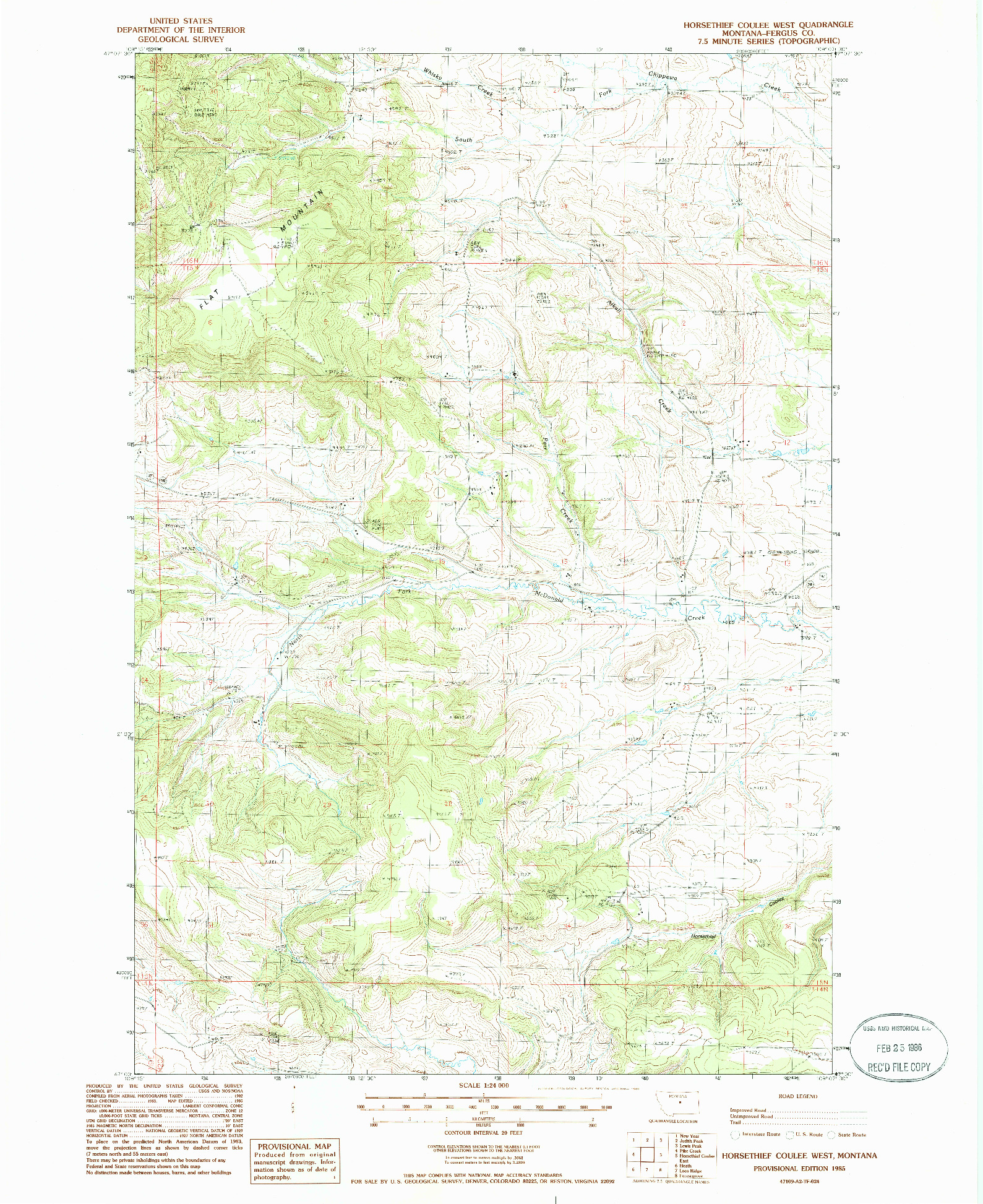 USGS 1:24000-SCALE QUADRANGLE FOR HORSETHIEF COULEE WEST, MT 1985