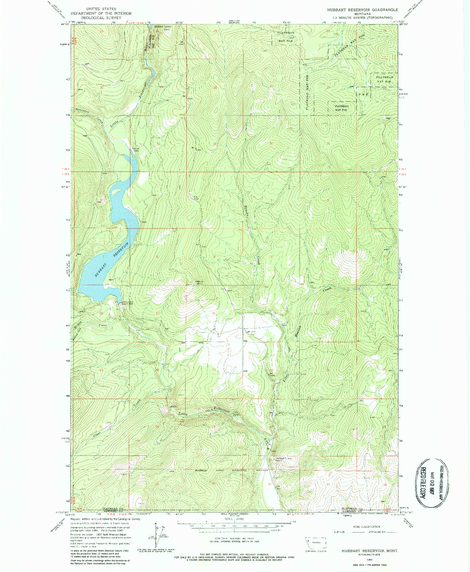 USGS 1:24000-SCALE QUADRANGLE FOR HUBBART RESERVOIR, MT 1964