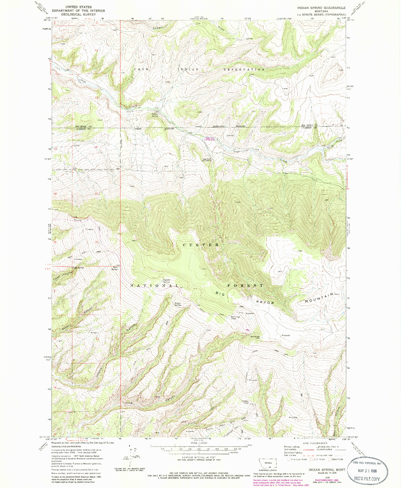 USGS 1:24000-SCALE QUADRANGLE FOR INDIAN SPRING, MT 1969