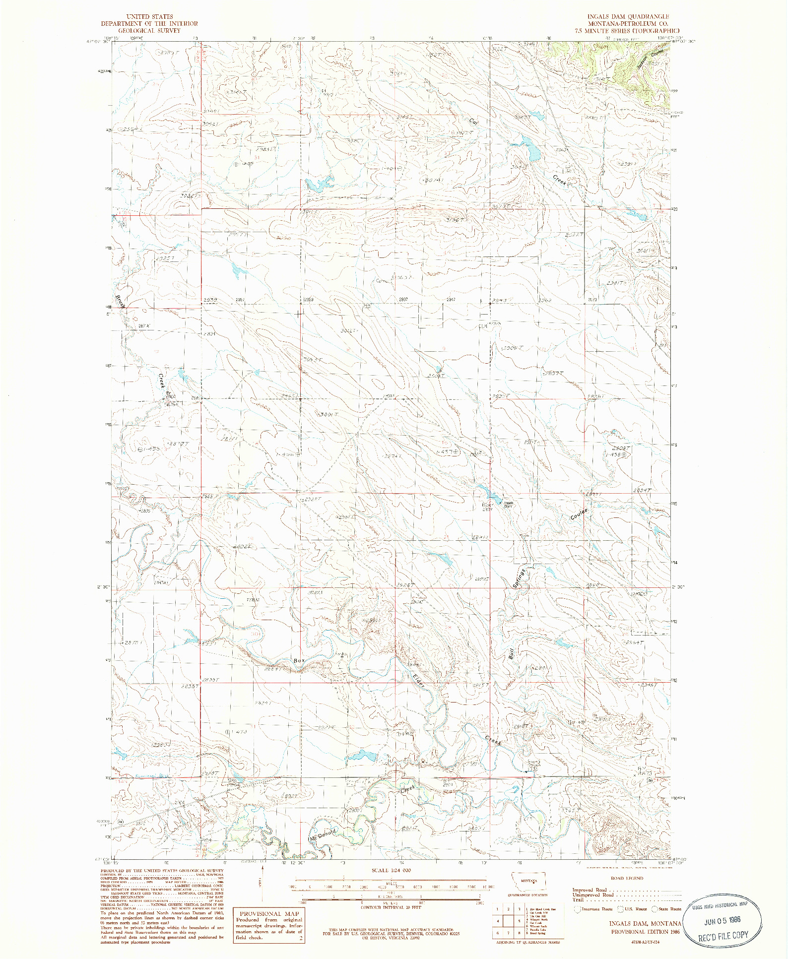 USGS 1:24000-SCALE QUADRANGLE FOR INGALS DAM, MT 1986