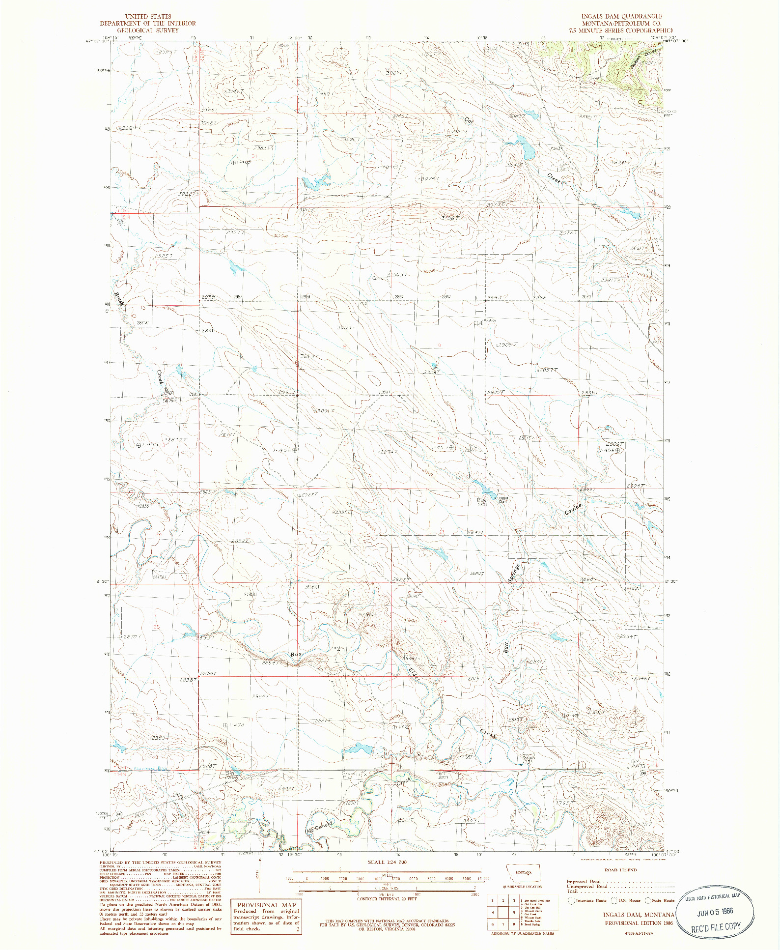 USGS 1:24000-SCALE QUADRANGLE FOR INGALS DAM, MT 1986