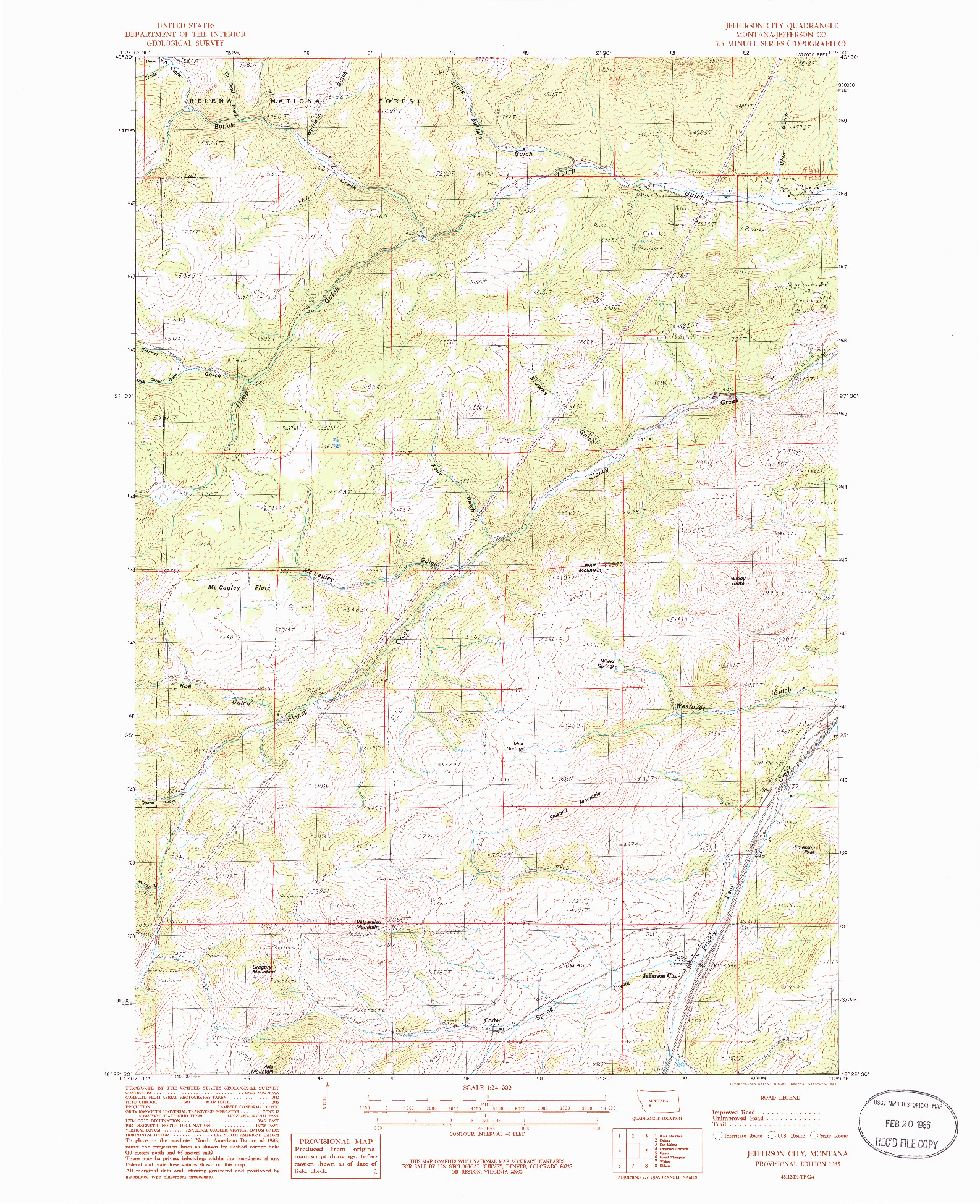 USGS 1:24000-SCALE QUADRANGLE FOR JEFFERSON CITY, MT 1985