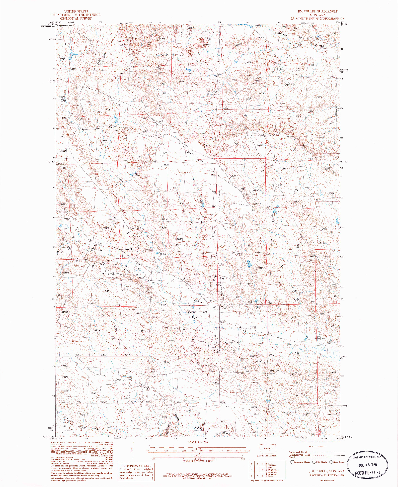 USGS 1:24000-SCALE QUADRANGLE FOR JIM COULEE, MT 1986