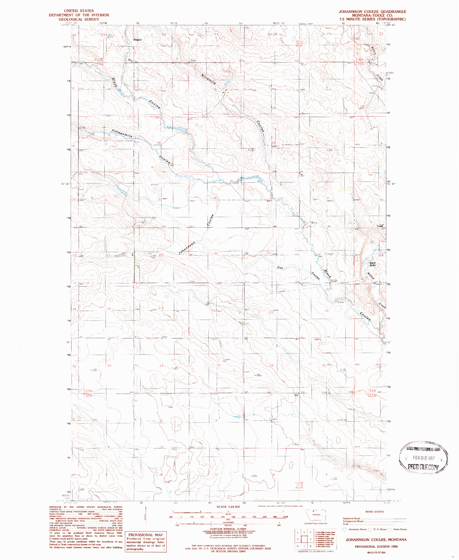 USGS 1:24000-SCALE QUADRANGLE FOR JOHANNSON COULEE, MT 1986