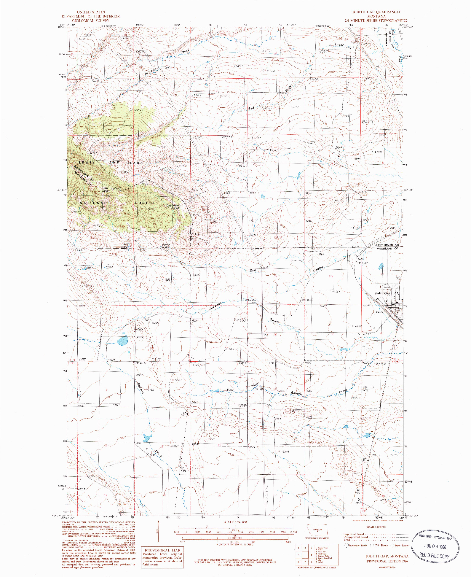 USGS 1:24000-SCALE QUADRANGLE FOR JUDITH GAP, MT 1986