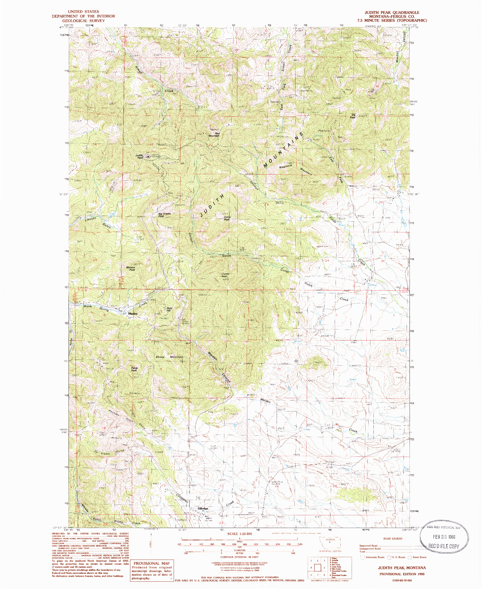 USGS 1:24000-SCALE QUADRANGLE FOR JUDITH PEAK, MT 1985