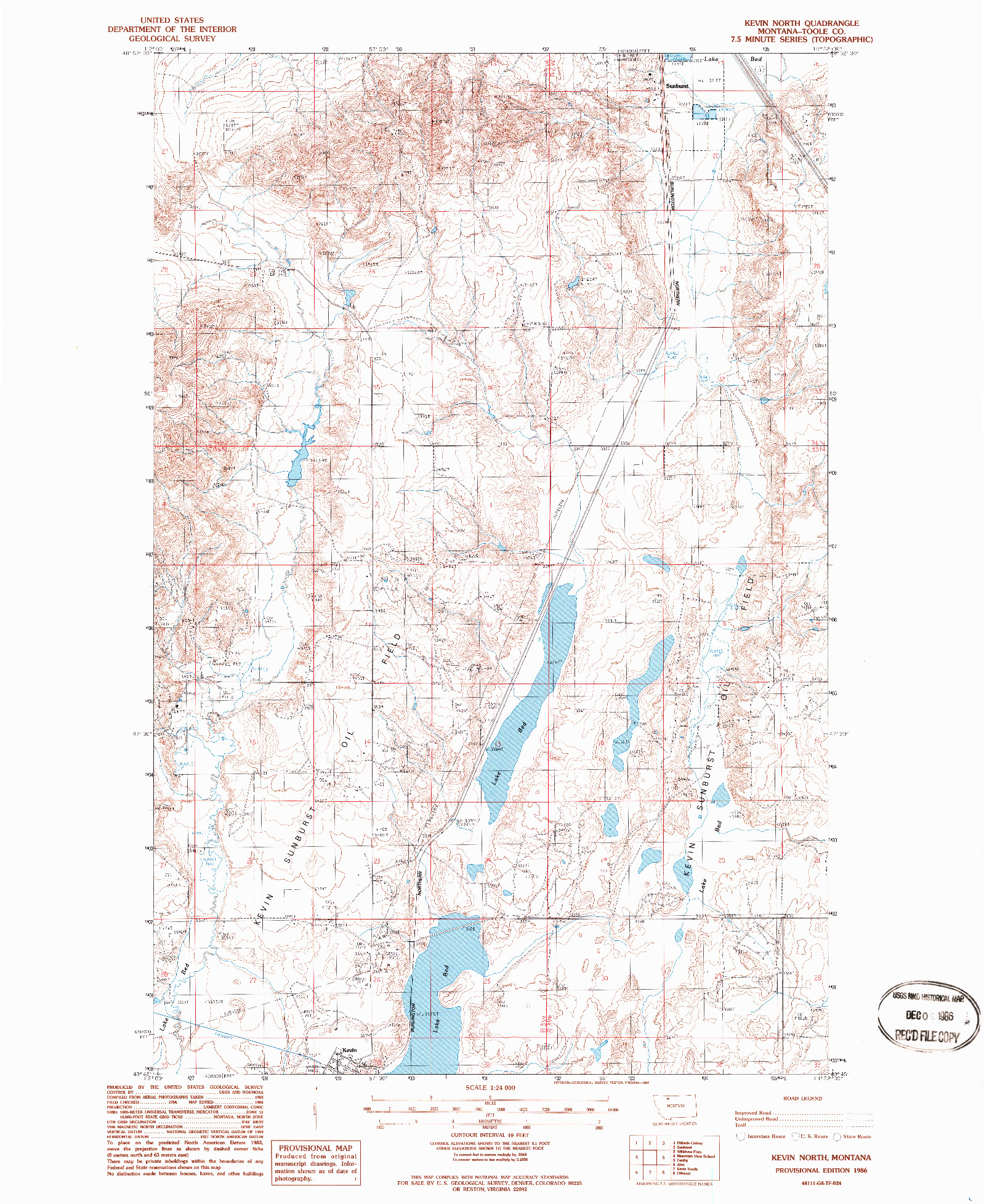 USGS 1:24000-SCALE QUADRANGLE FOR KEVIN NORTH, MT 1986