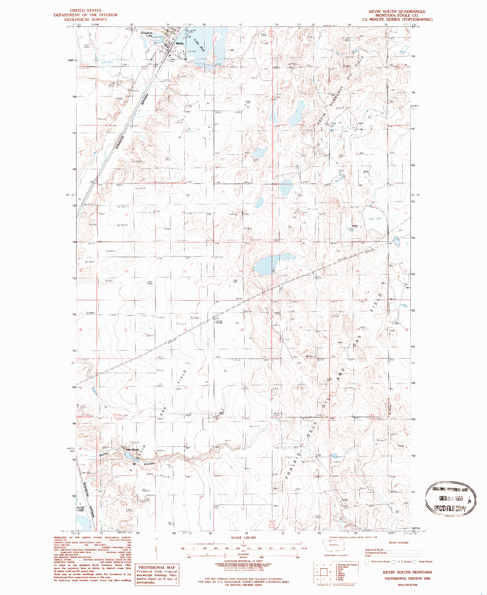 USGS 1:24000-SCALE QUADRANGLE FOR KEVIN SOUTH, MT 1986