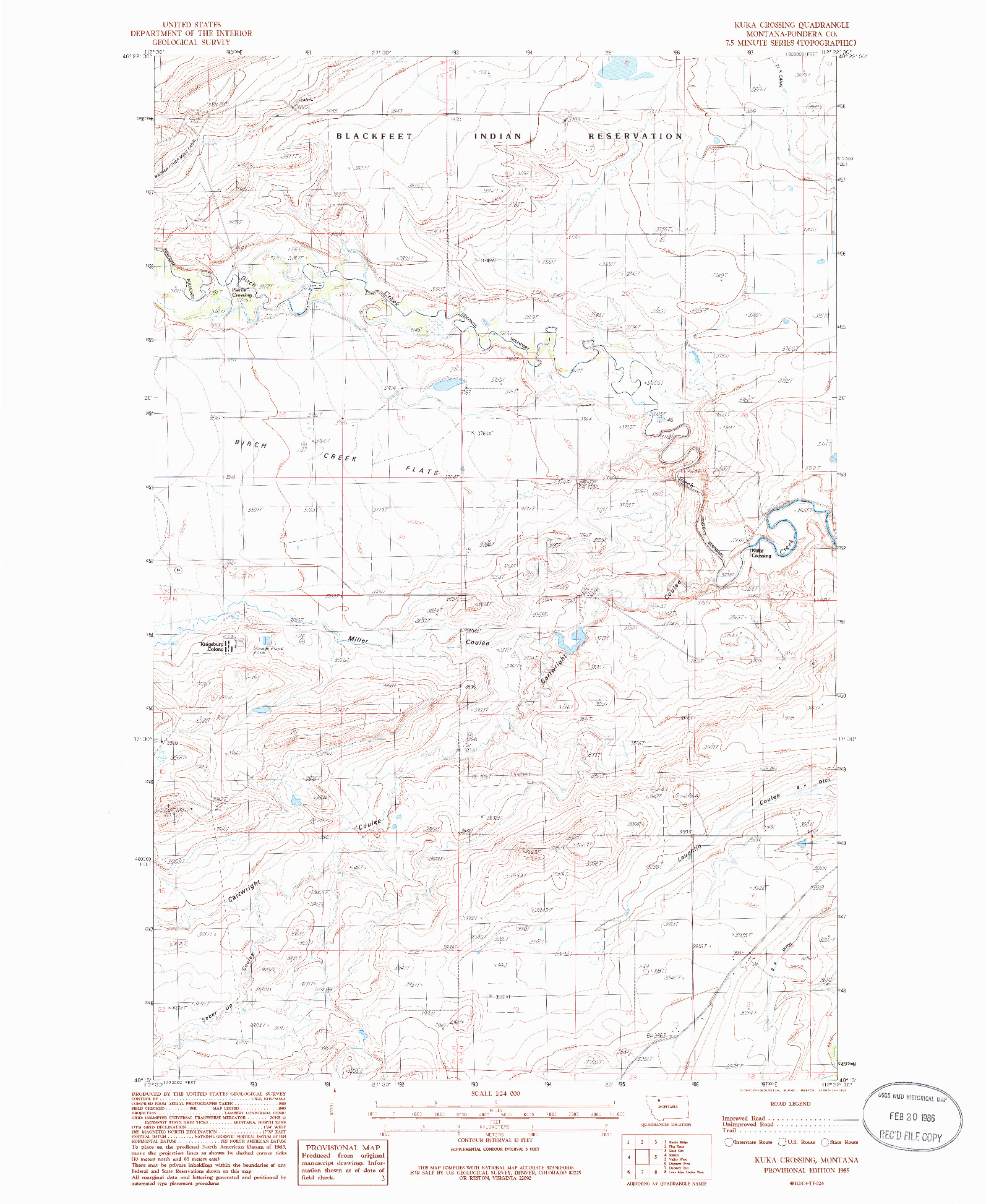 USGS 1:24000-SCALE QUADRANGLE FOR KUKA CROSSING, MT 1985