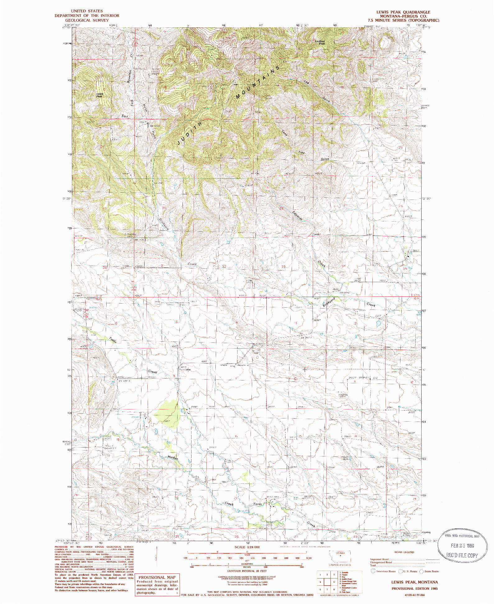 USGS 1:24000-SCALE QUADRANGLE FOR LEWIS PEAK, MT 1985