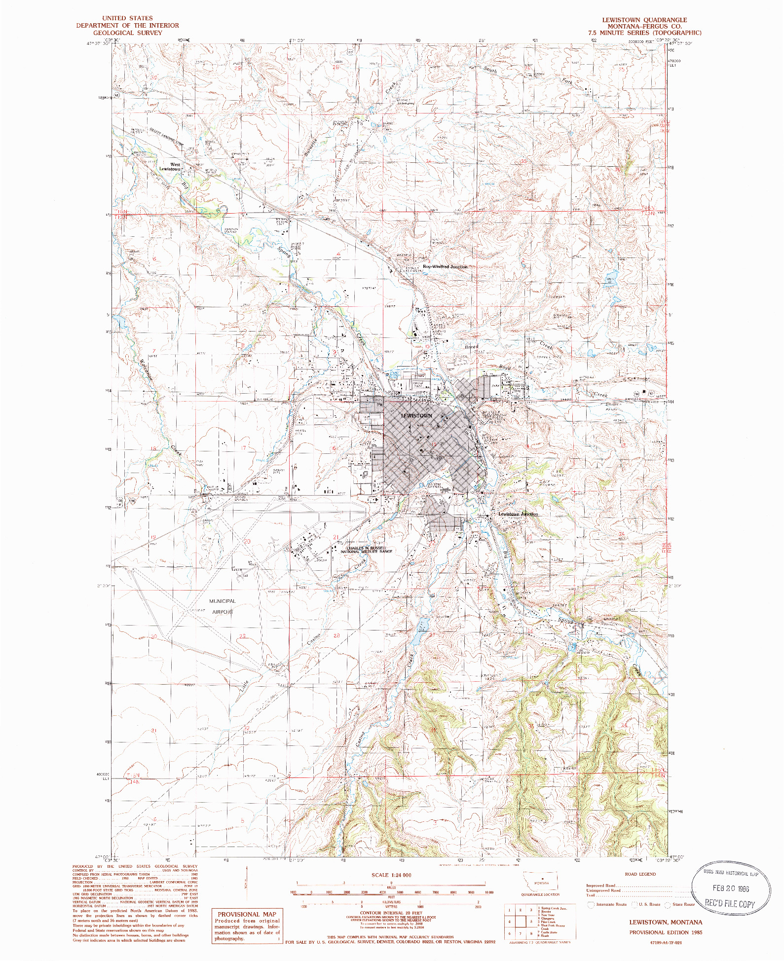 USGS 1:24000-SCALE QUADRANGLE FOR LEWISTOWN, MT 1985