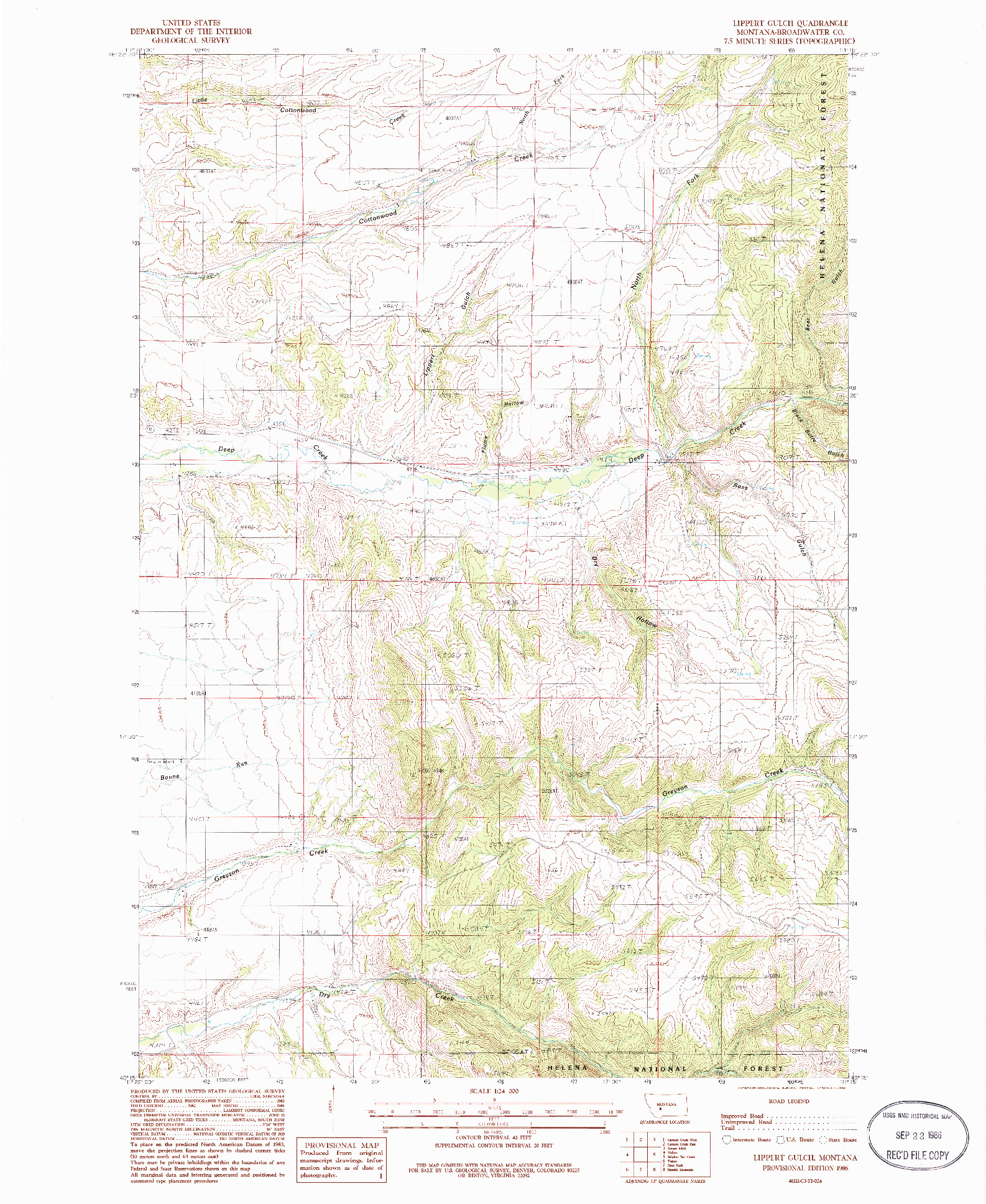 USGS 1:24000-SCALE QUADRANGLE FOR LIPPERT GULCH, MT 1986