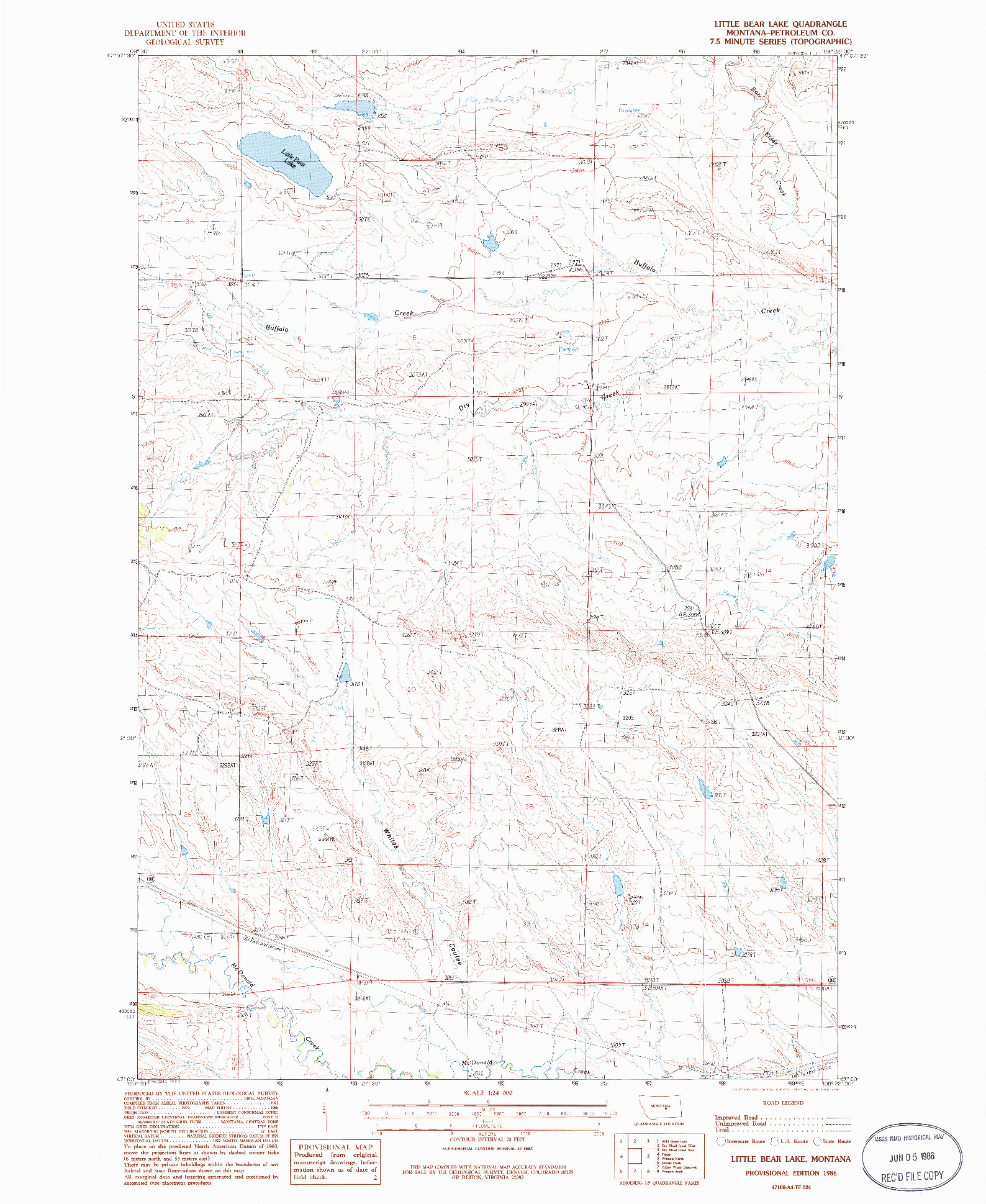 USGS 1:24000-SCALE QUADRANGLE FOR LITTLE BEAR LAKE, MT 1986