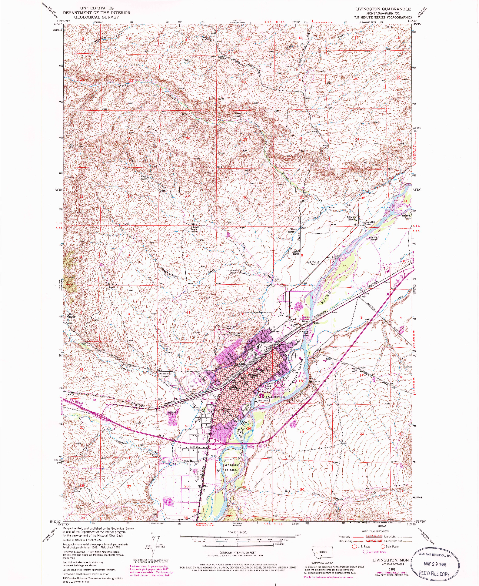 USGS 1:24000-SCALE QUADRANGLE FOR LIVINGSTON, MT 1951