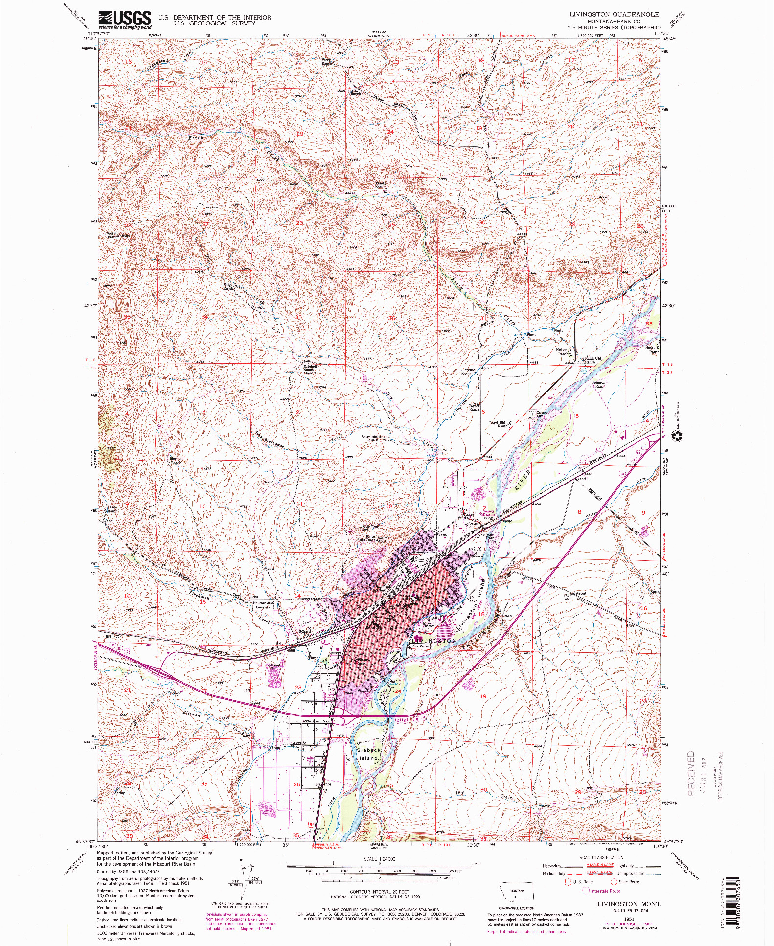USGS 1:24000-SCALE QUADRANGLE FOR LIVINGSTON, MT 1951