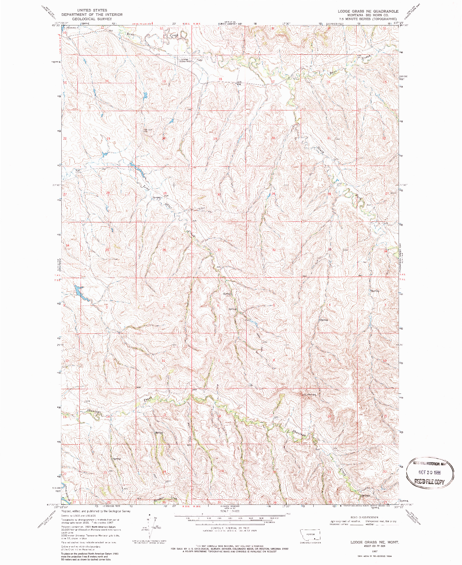 USGS 1:24000-SCALE QUADRANGLE FOR LODGE GRASS NE, MT 1967