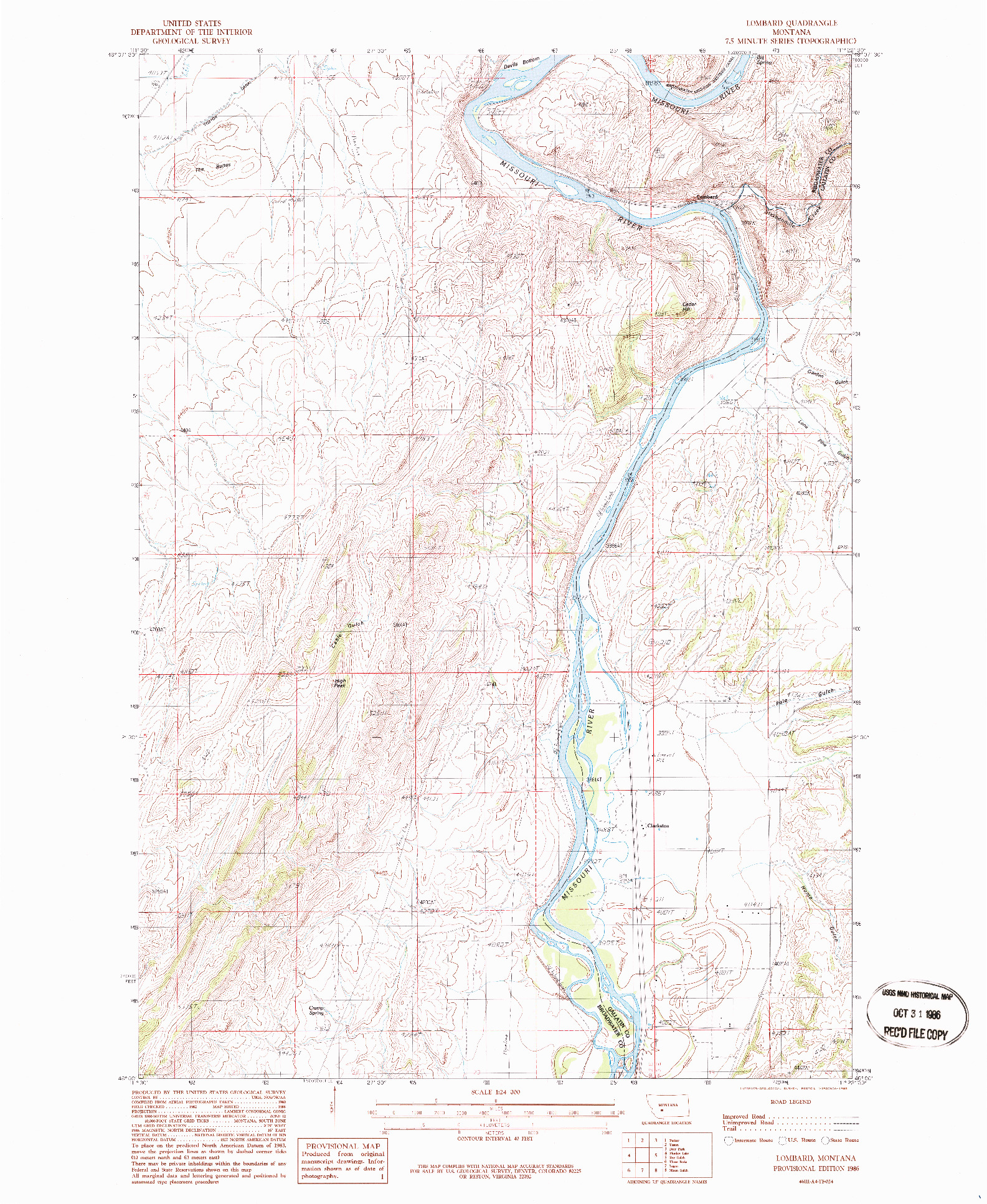 USGS 1:24000-SCALE QUADRANGLE FOR LOMBARD, MT 1986