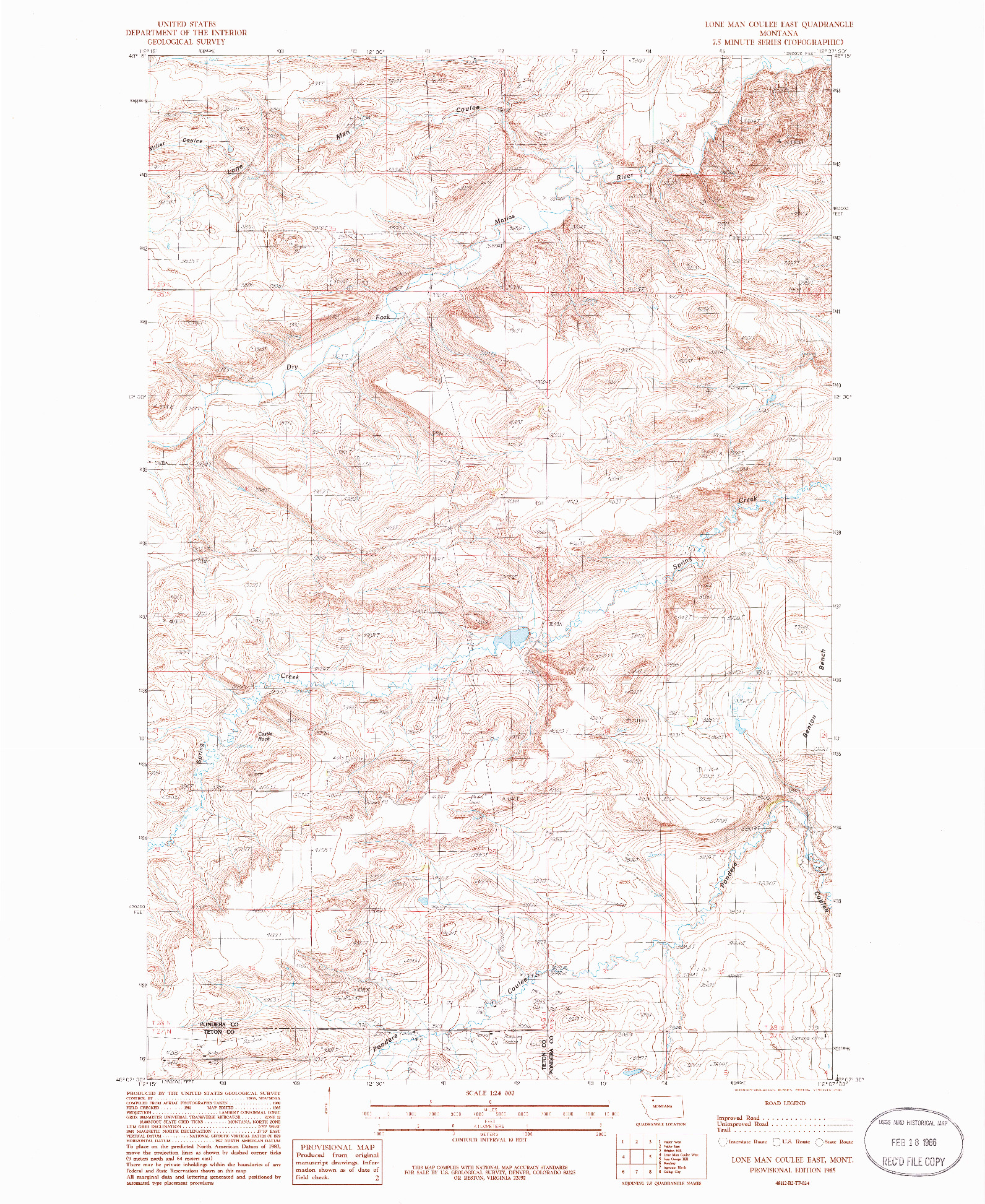 USGS 1:24000-SCALE QUADRANGLE FOR LONE MAN COULEE EAST, MT 1985