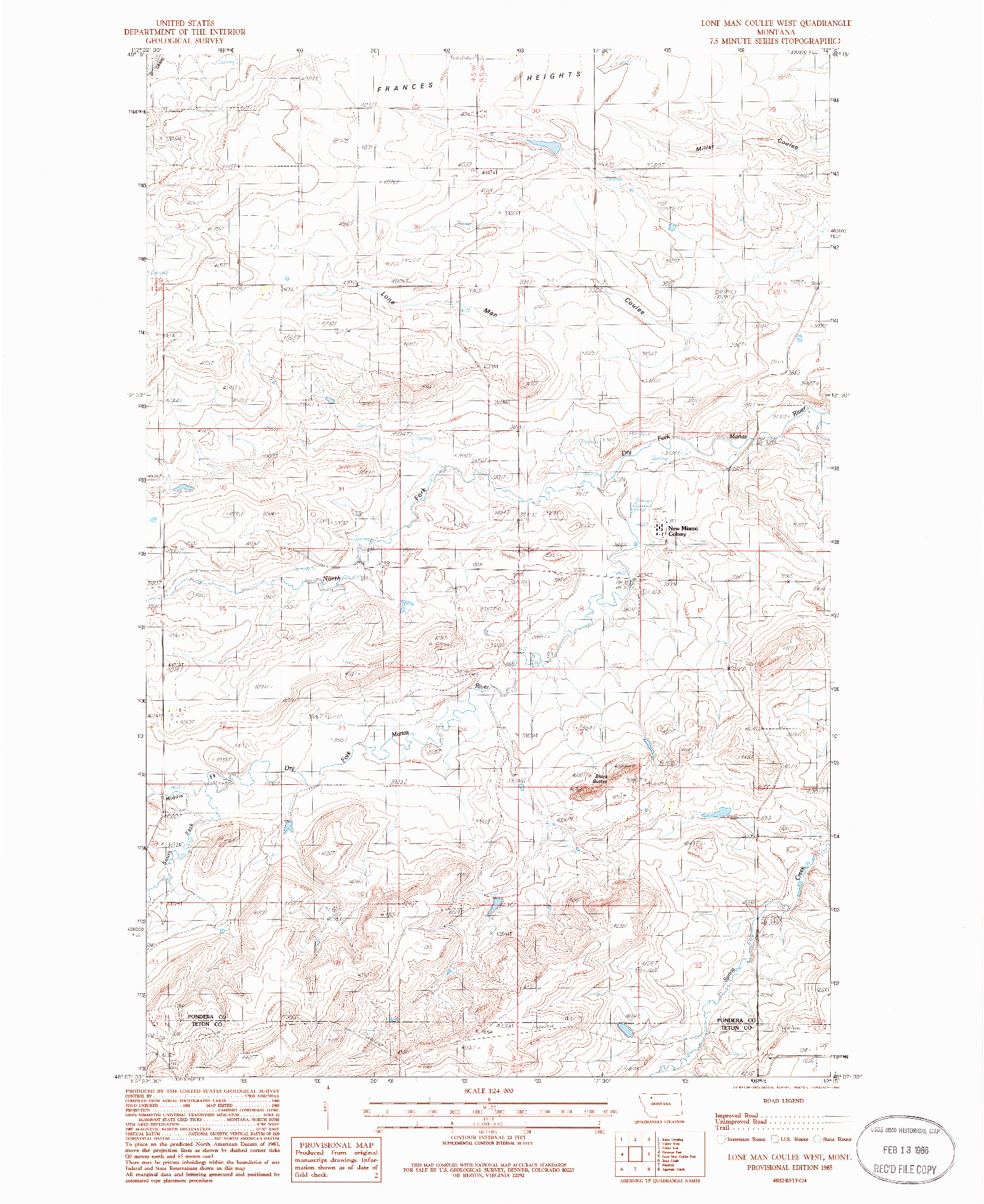 USGS 1:24000-SCALE QUADRANGLE FOR LONE MAN COULEE WEST, MT 1985