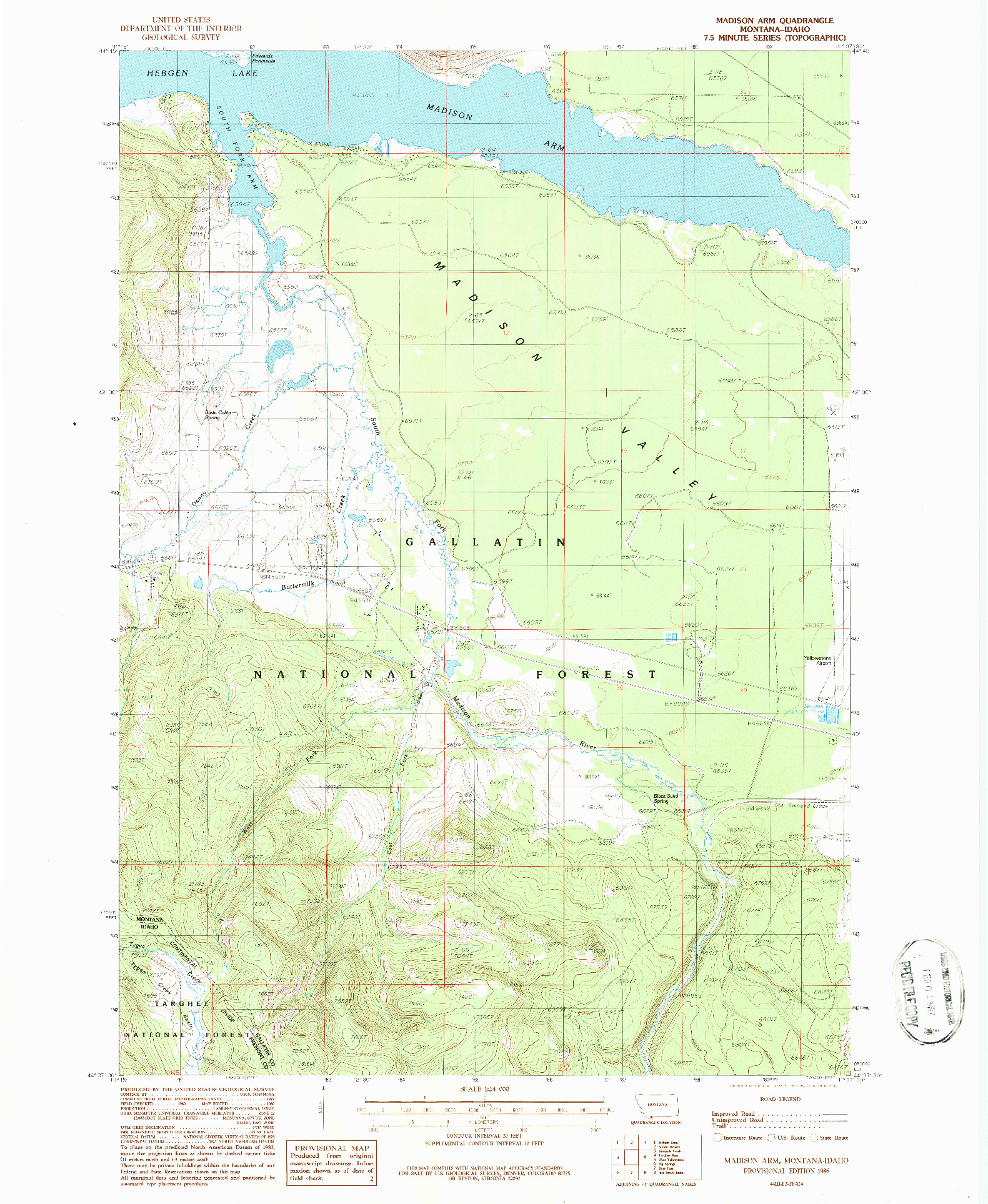 USGS 1:24000-SCALE QUADRANGLE FOR MADISON ARM, MT 1986