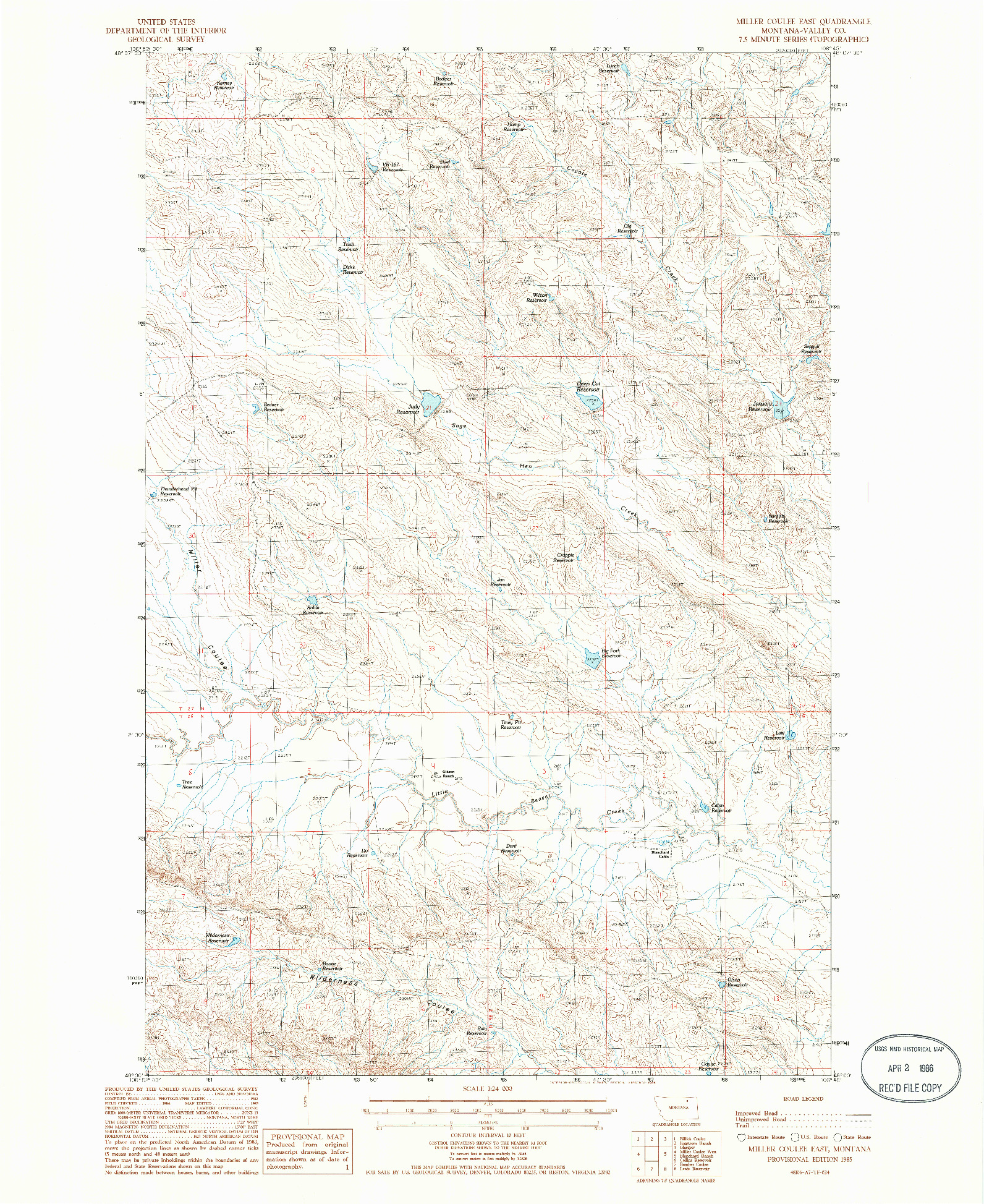 USGS 1:24000-SCALE QUADRANGLE FOR MILLER COULEE EAST, MT 1985