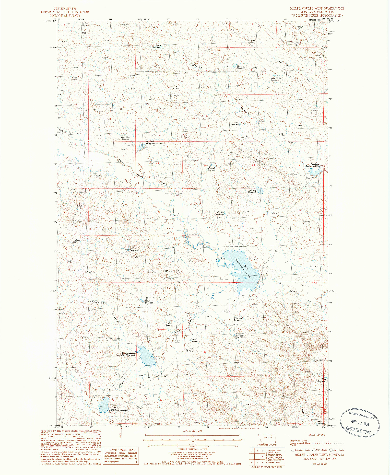 USGS 1:24000-SCALE QUADRANGLE FOR MILLER COULEE WEST, MT 1985