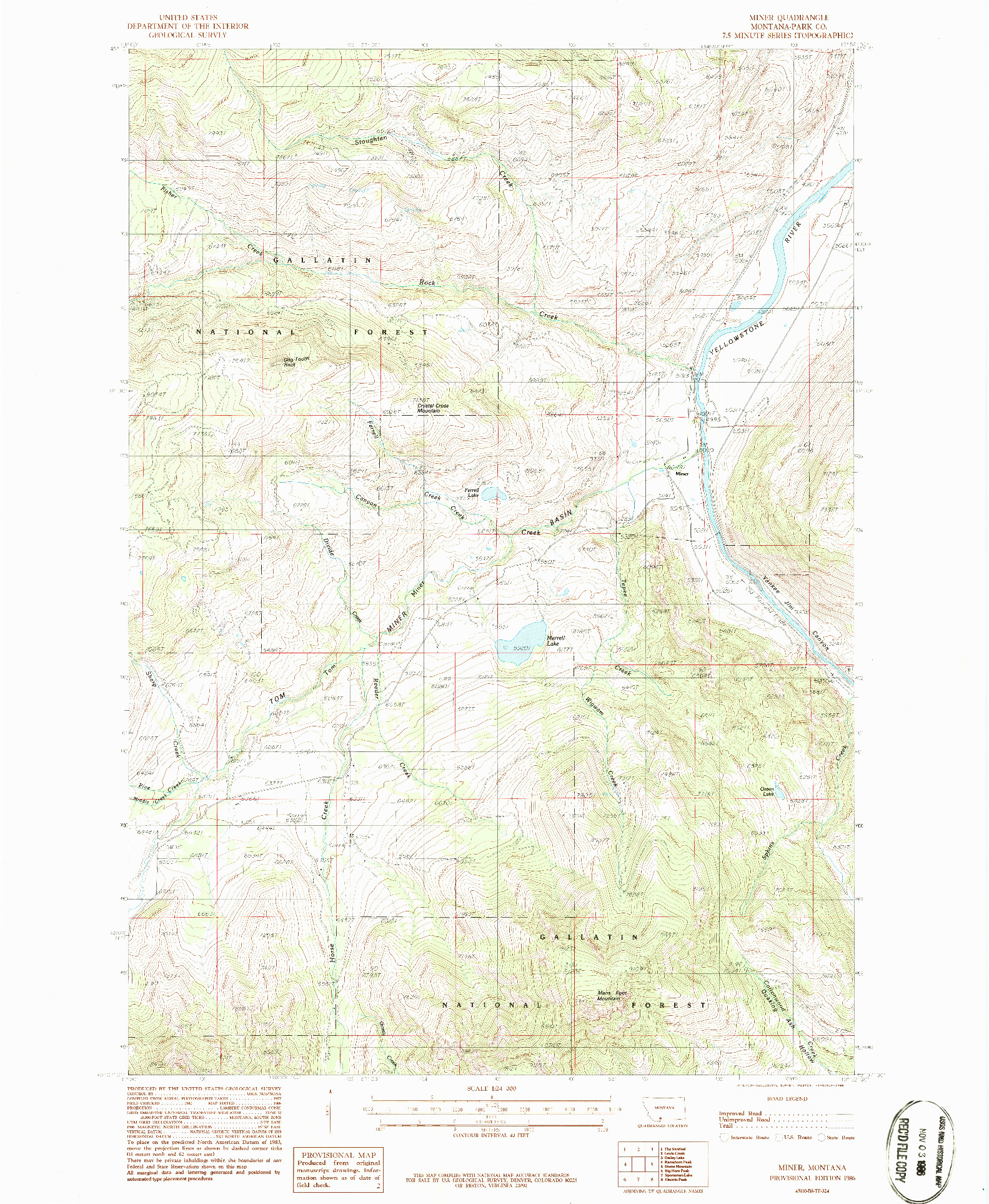 USGS 1:24000-SCALE QUADRANGLE FOR MINER, MT 1986