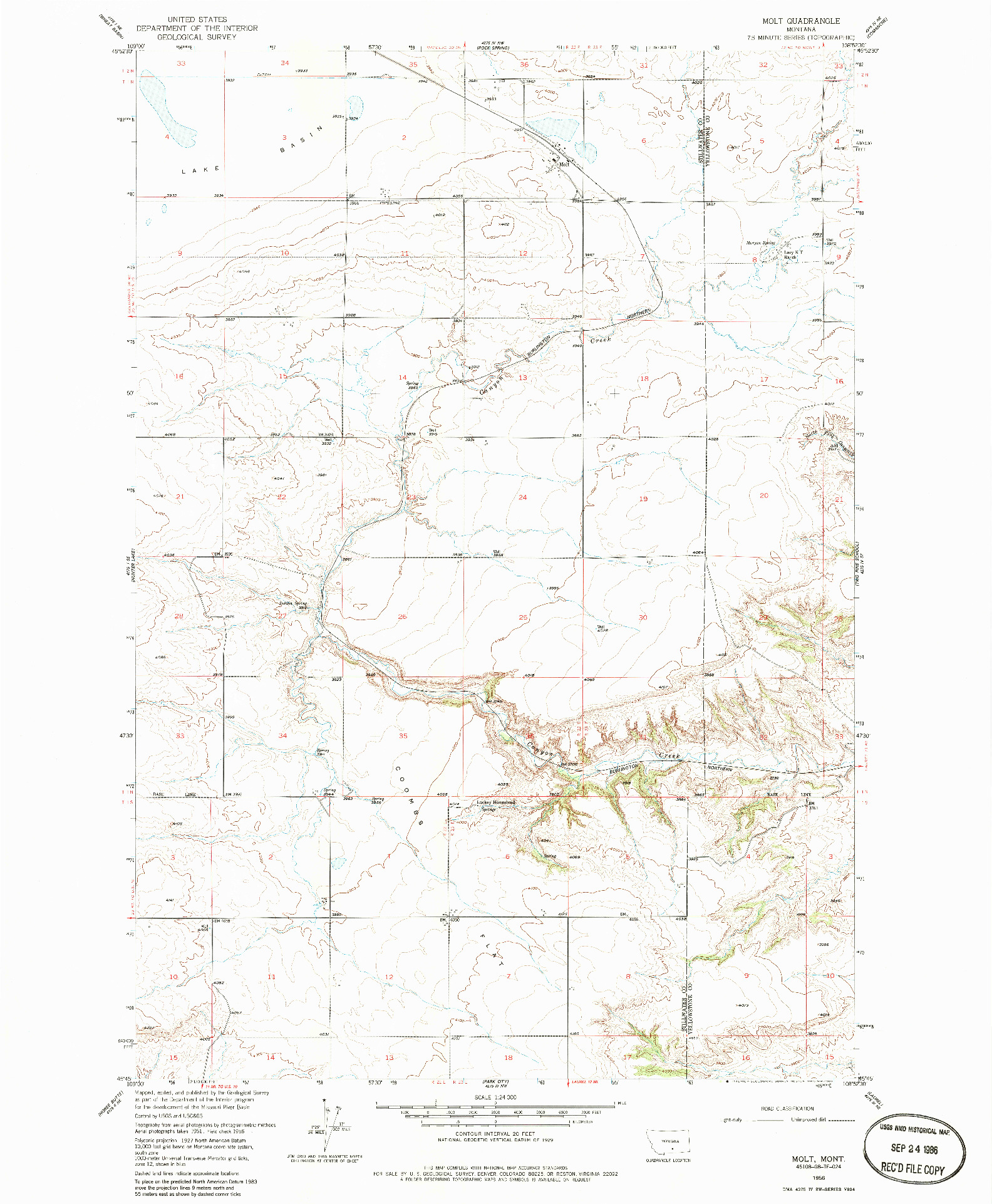 USGS 1:24000-SCALE QUADRANGLE FOR MOLT, MT 1956
