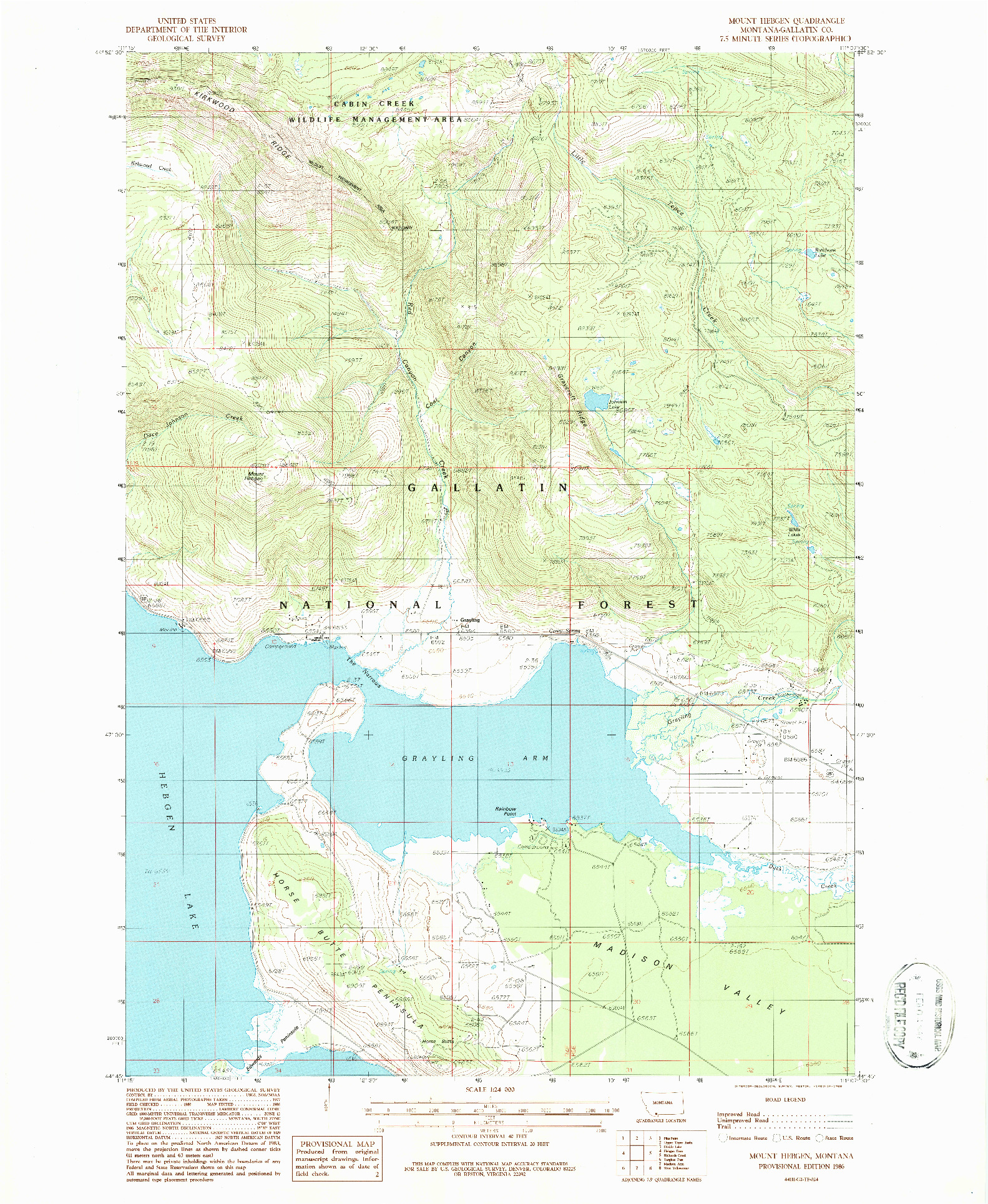 USGS 1:24000-SCALE QUADRANGLE FOR MOUNT HEBGEN, MT 1986