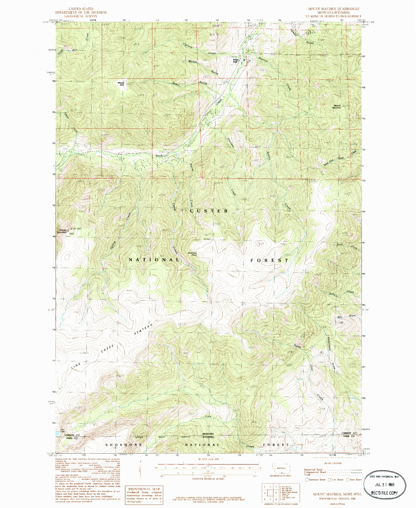 USGS 1:24000-SCALE QUADRANGLE FOR MOUNT MAURICE, MT 1986