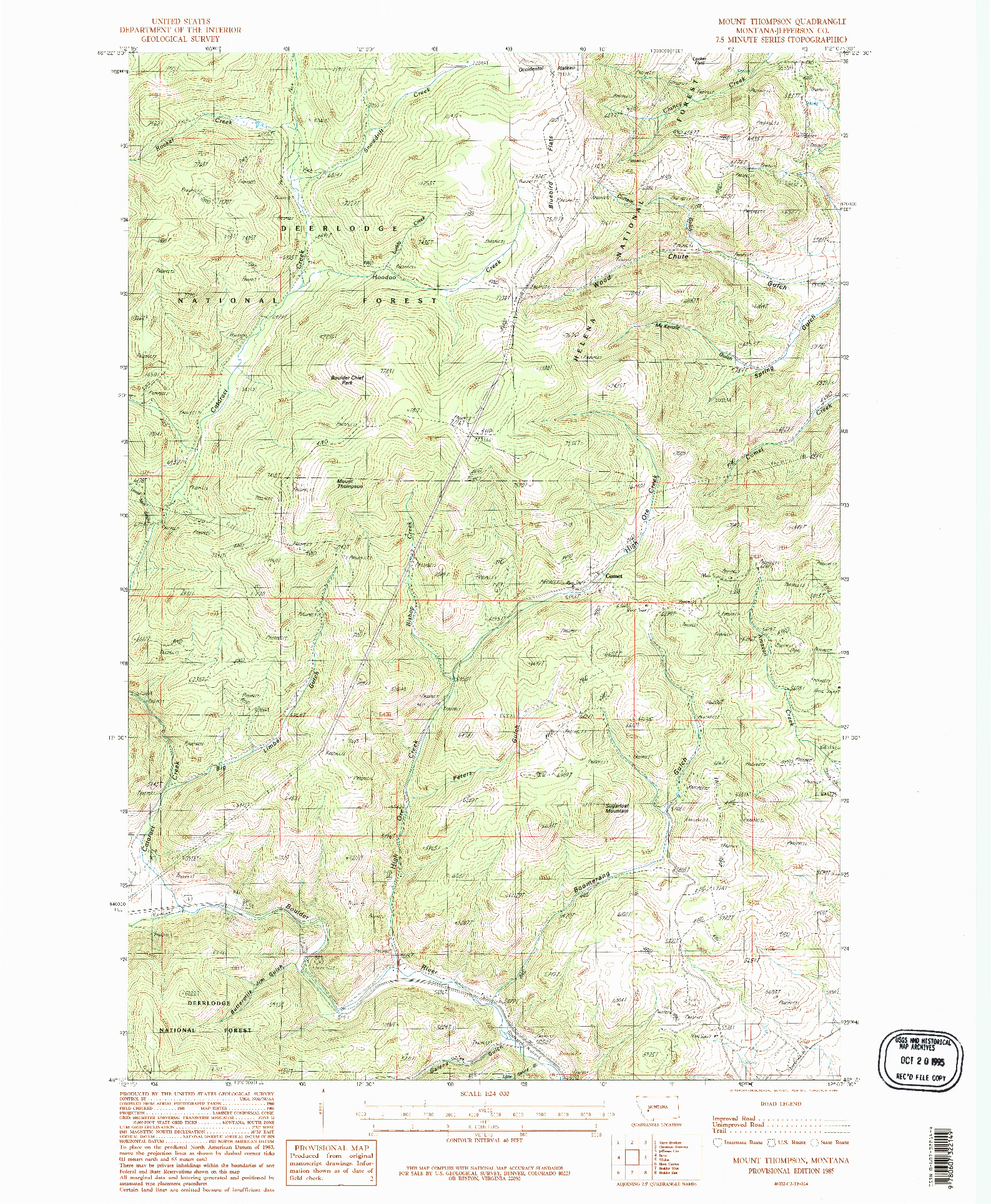 USGS 1:24000-SCALE QUADRANGLE FOR MOUNT THOMPSON, MT 1985