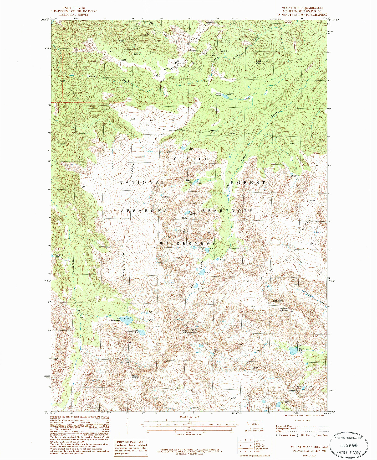 USGS 1:24000-SCALE QUADRANGLE FOR MOUNT WOOD, MT 1986