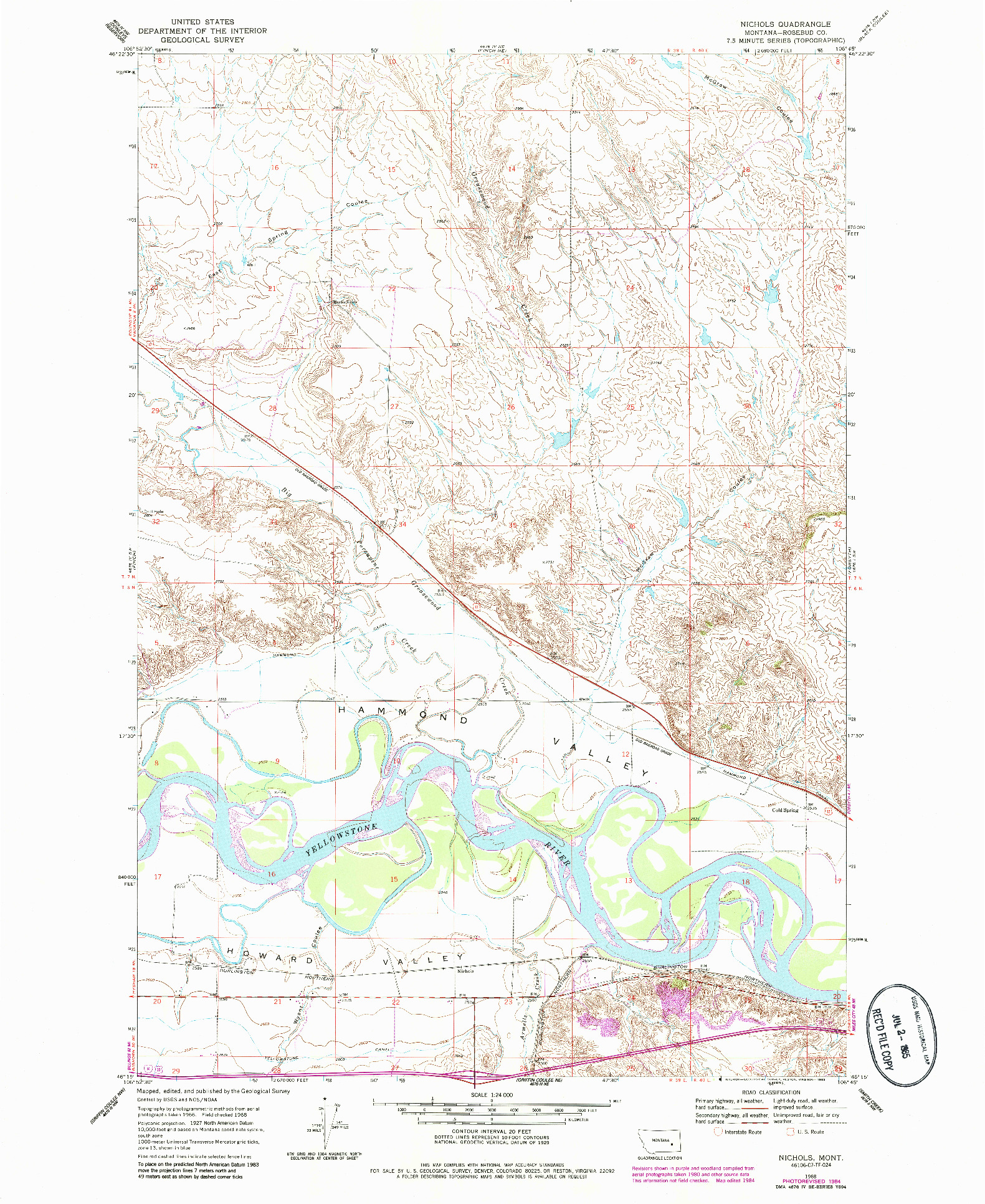 USGS 1:24000-SCALE QUADRANGLE FOR NICHOLS, MT 1968