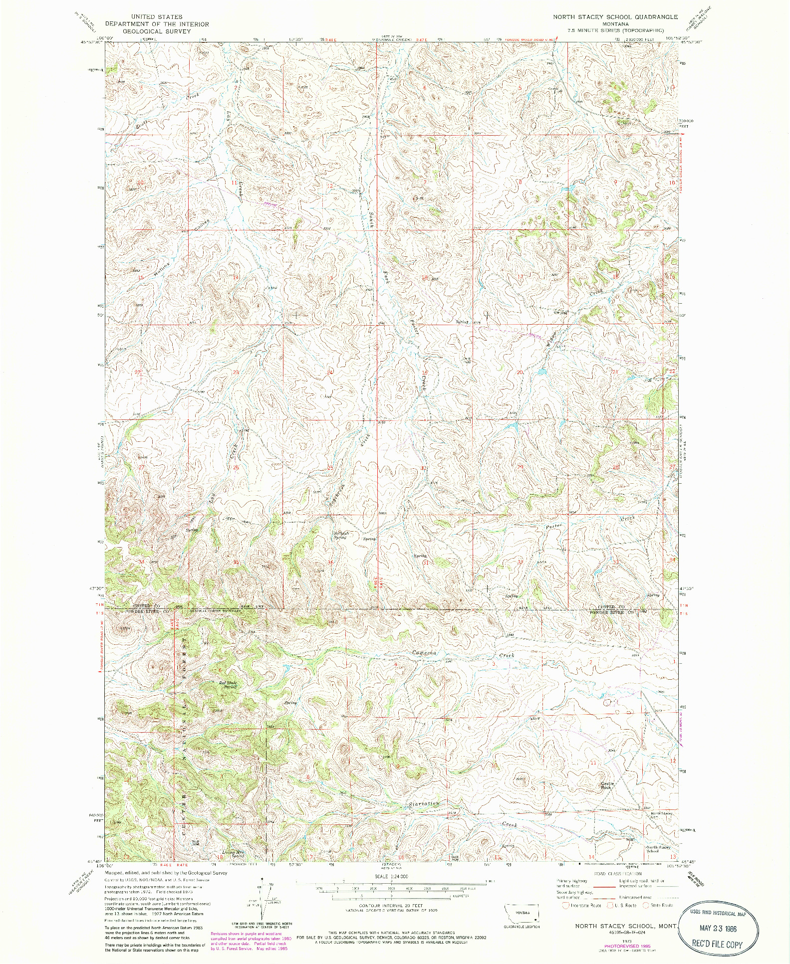 USGS 1:24000-SCALE QUADRANGLE FOR NORTH STACEY SCHOOL, MT 1973