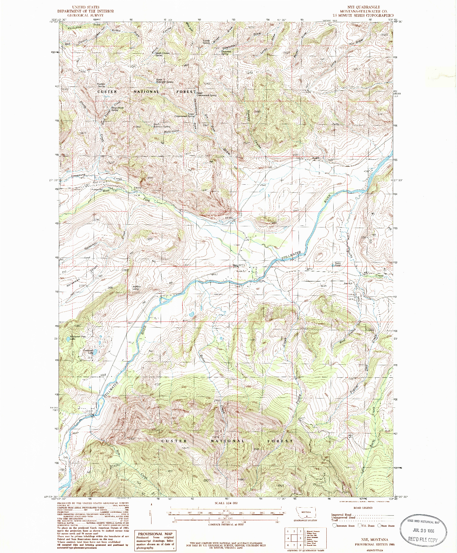 USGS 1:24000-SCALE QUADRANGLE FOR NYE, MT 1986